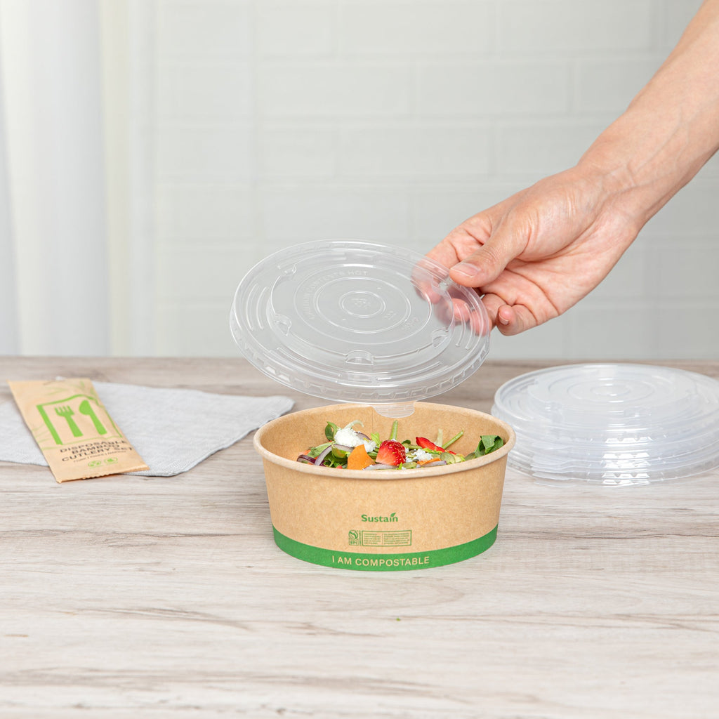 Sustain Round Clear Plastic Lid - Fits 17, 25 & 34 oz Take Out Container - 50 count box