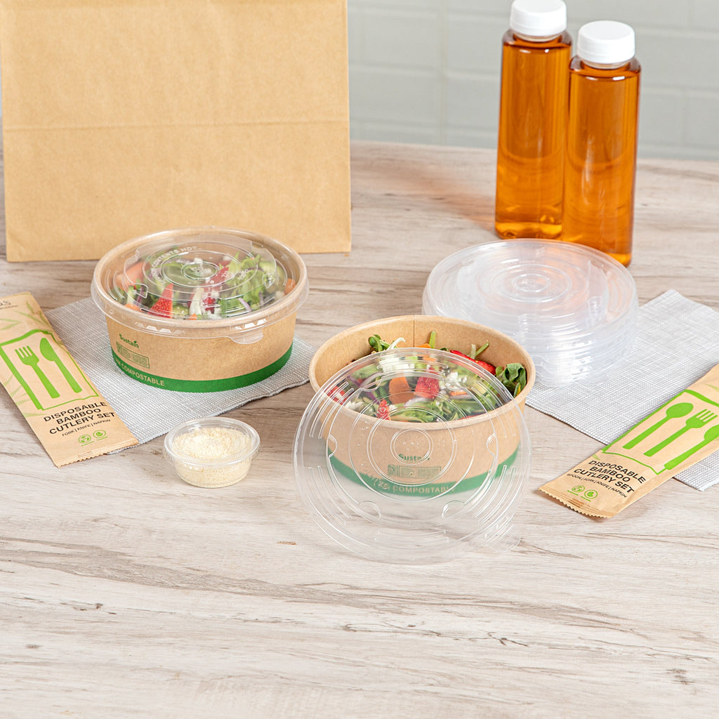 Sustain Round Clear Plastic Lid - Fits 17, 25 & 34 oz Take Out Container - 50 count box
