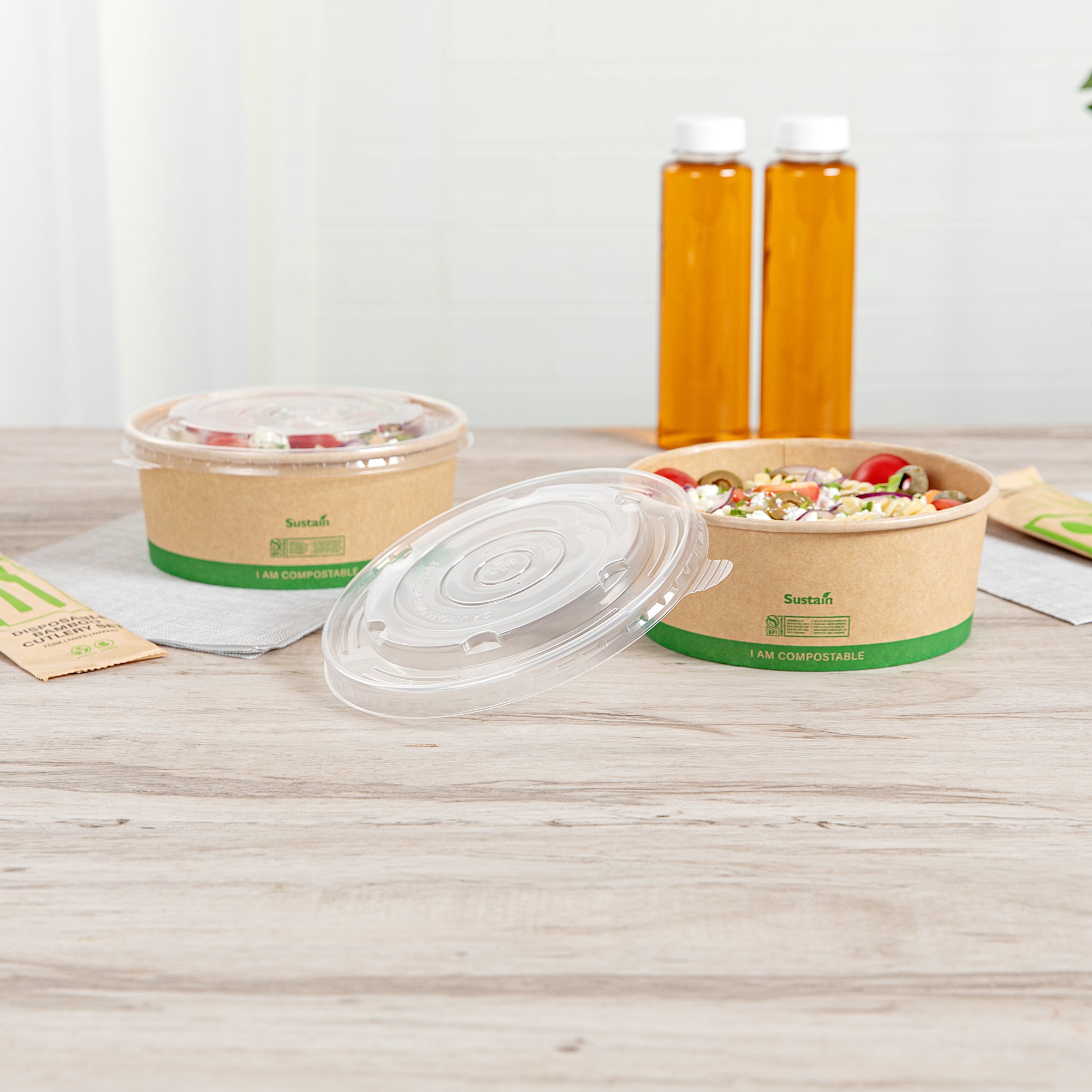 Sustain Round Clear Plastic Lid - Fits 37 & 44 oz Take Out Container - 200 count box
