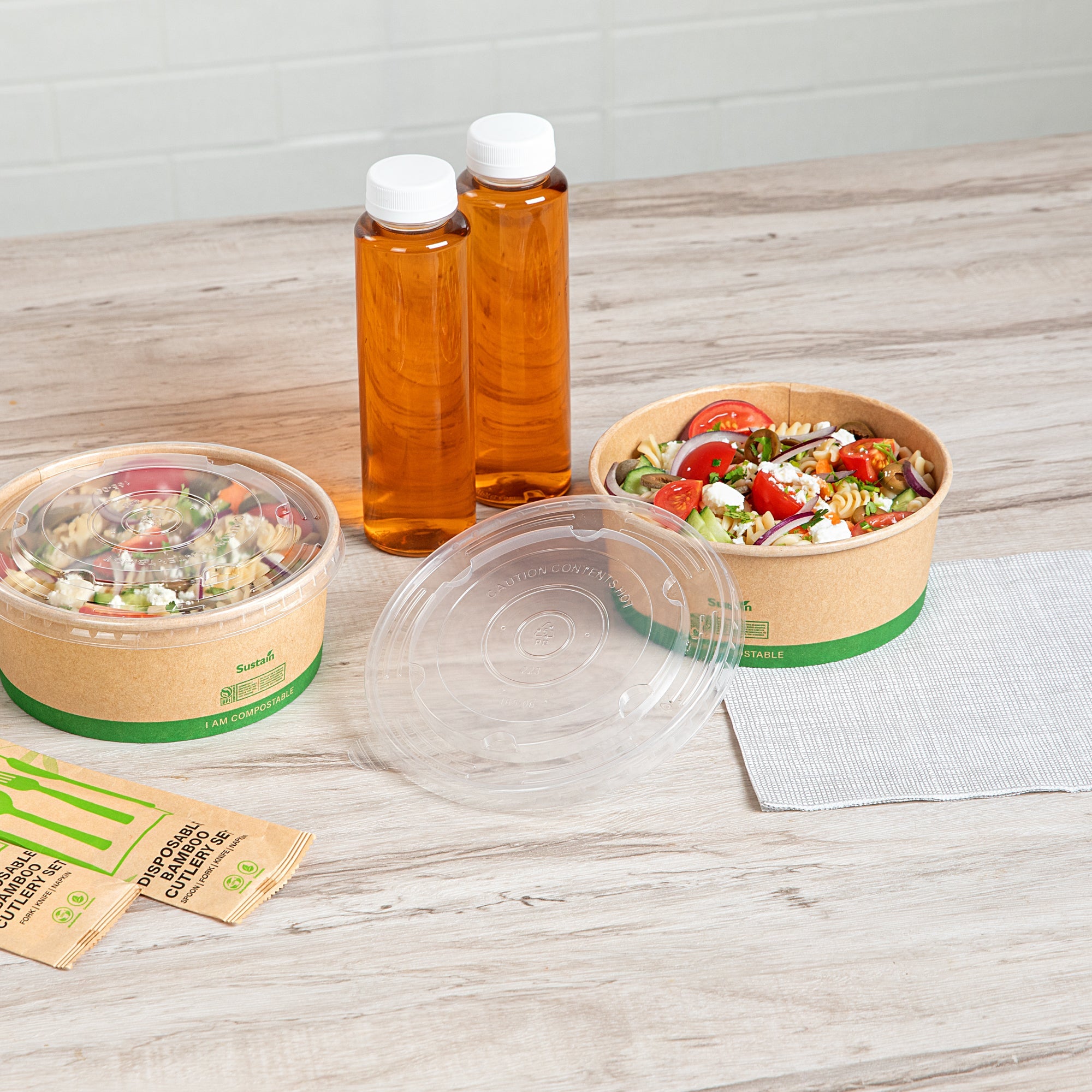 Sustain Round Clear Plastic Lid - Fits 37 & 44 oz Take Out Container - 50 count box