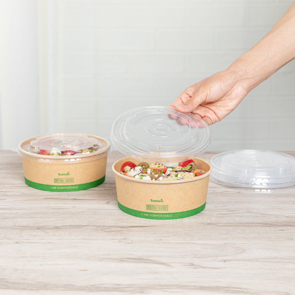 Sustain Round Clear Plastic Lid - Fits 37 & 44 oz Take Out Container - 50 count box