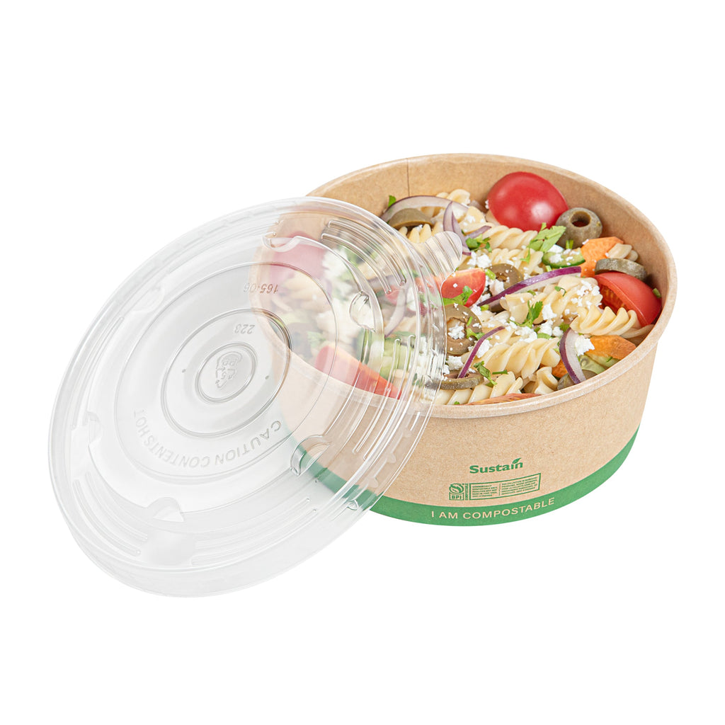 Sustain Round Clear Plastic Lid - Fits 37 & 44 oz Take Out Container - 200 count box