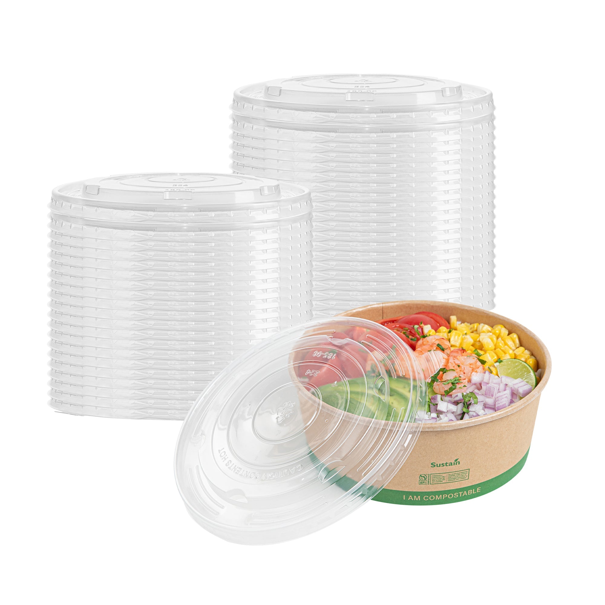 Sustain Round Clear Plastic Lid - Fits 50 oz Take Out Container - 200 count box