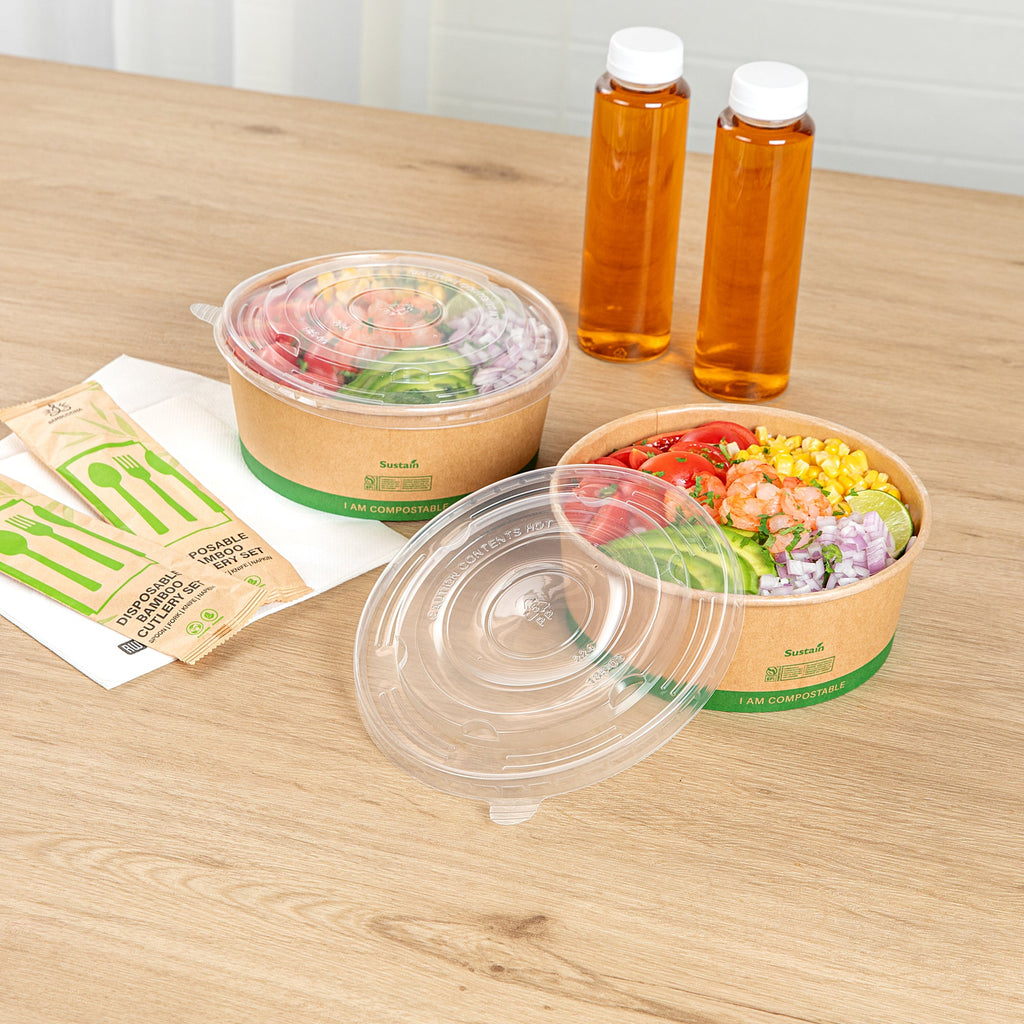 Sustain Round Clear Plastic Lid - Fits 50 oz Take Out Container - 50 count box