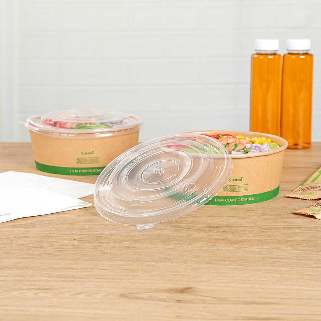 Sustain Round Clear Plastic Lid - Fits 50 oz Take Out Container - 50 count box