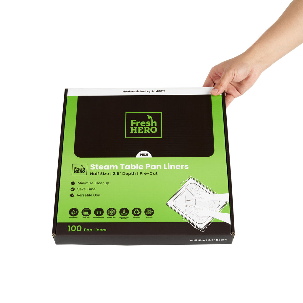Fresh Hero Nylon Half Size Shallow Steam Table Pan Liner - 2.5" Depth - 23" x 11" - 100 count box