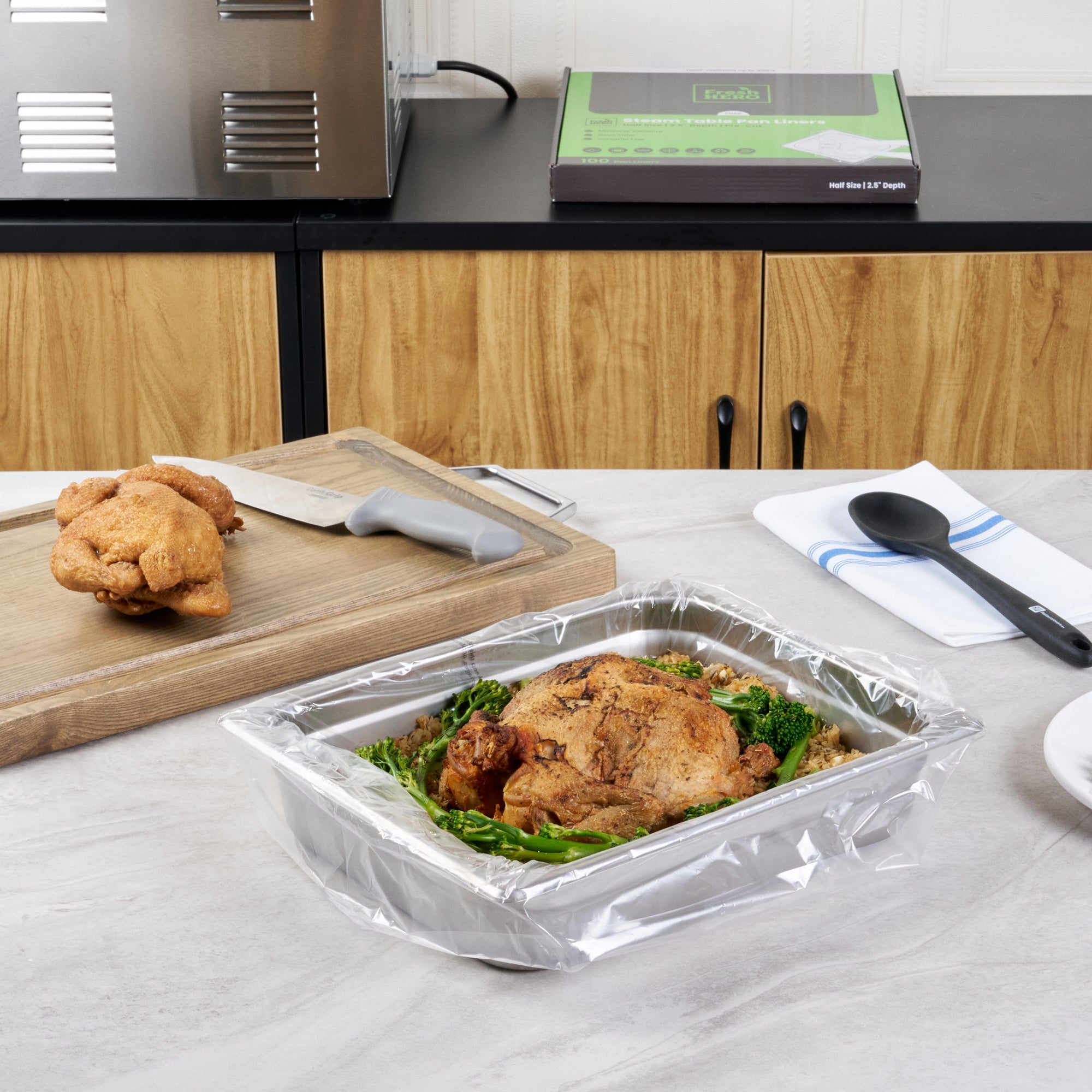 Fresh Hero Nylon Half Size Shallow Steam Table Pan Liner - 2.5" Depth - 23" x 11" - 100 count box