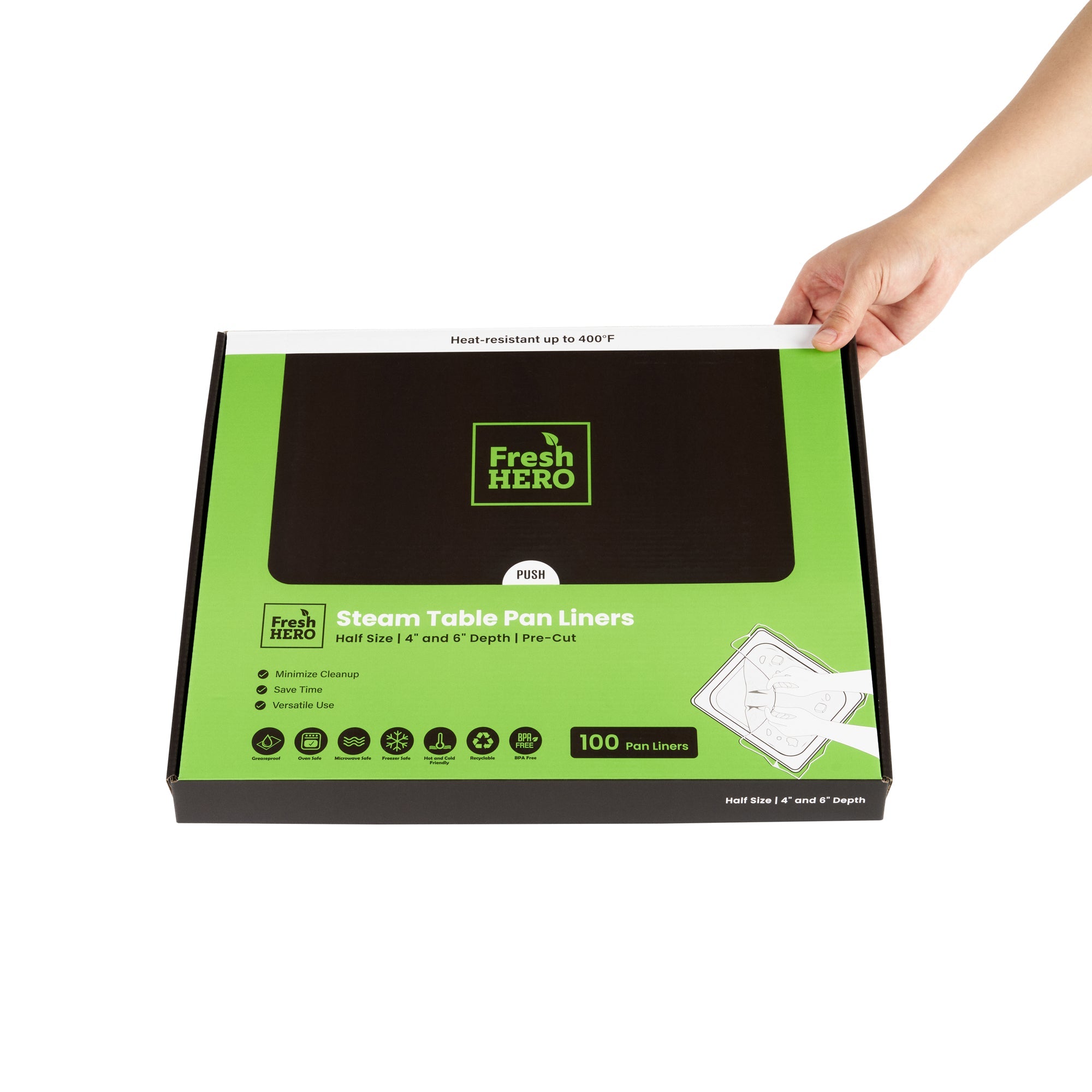 Fresh Hero Nylon Half Size Steam Table Pan Liner - 4" and 6" Depth - 23" x 14" - 100 count box