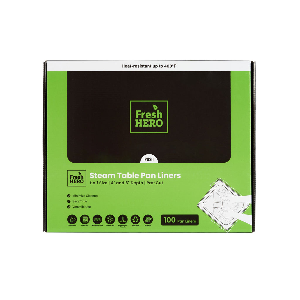 Fresh Hero Nylon Half Size Steam Table Pan Liner - 4" and 6" Depth - 23" x 14" - 100 count box