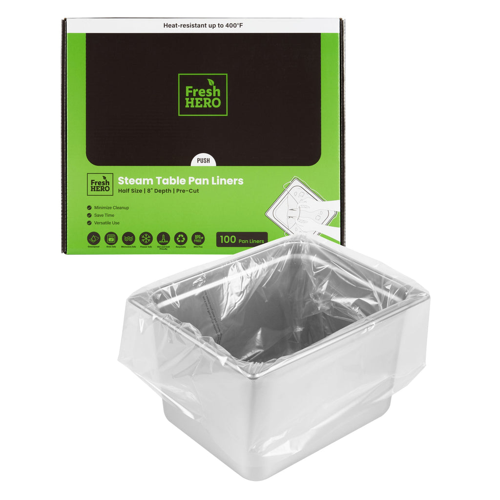 Fresh Hero Nylon Half Size Steam Table Pan Liner - 8" Depth - 23" x 18" - 100 count box