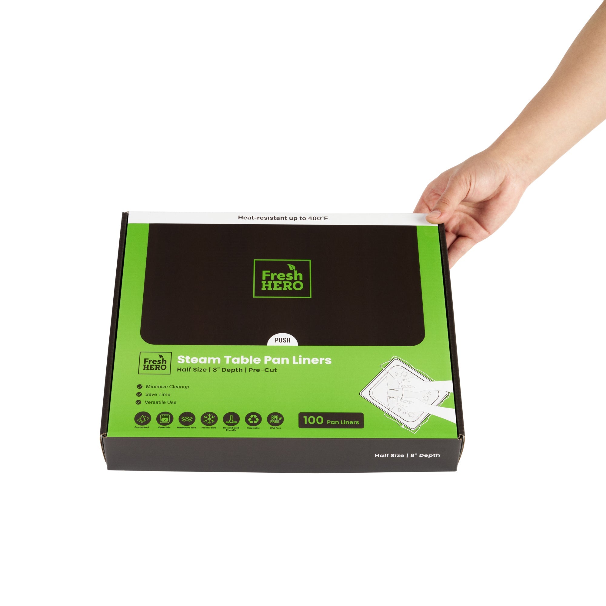 Fresh Hero Nylon Half Size Steam Table Pan Liner - 8" Depth - 23" x 18" - 100 count box