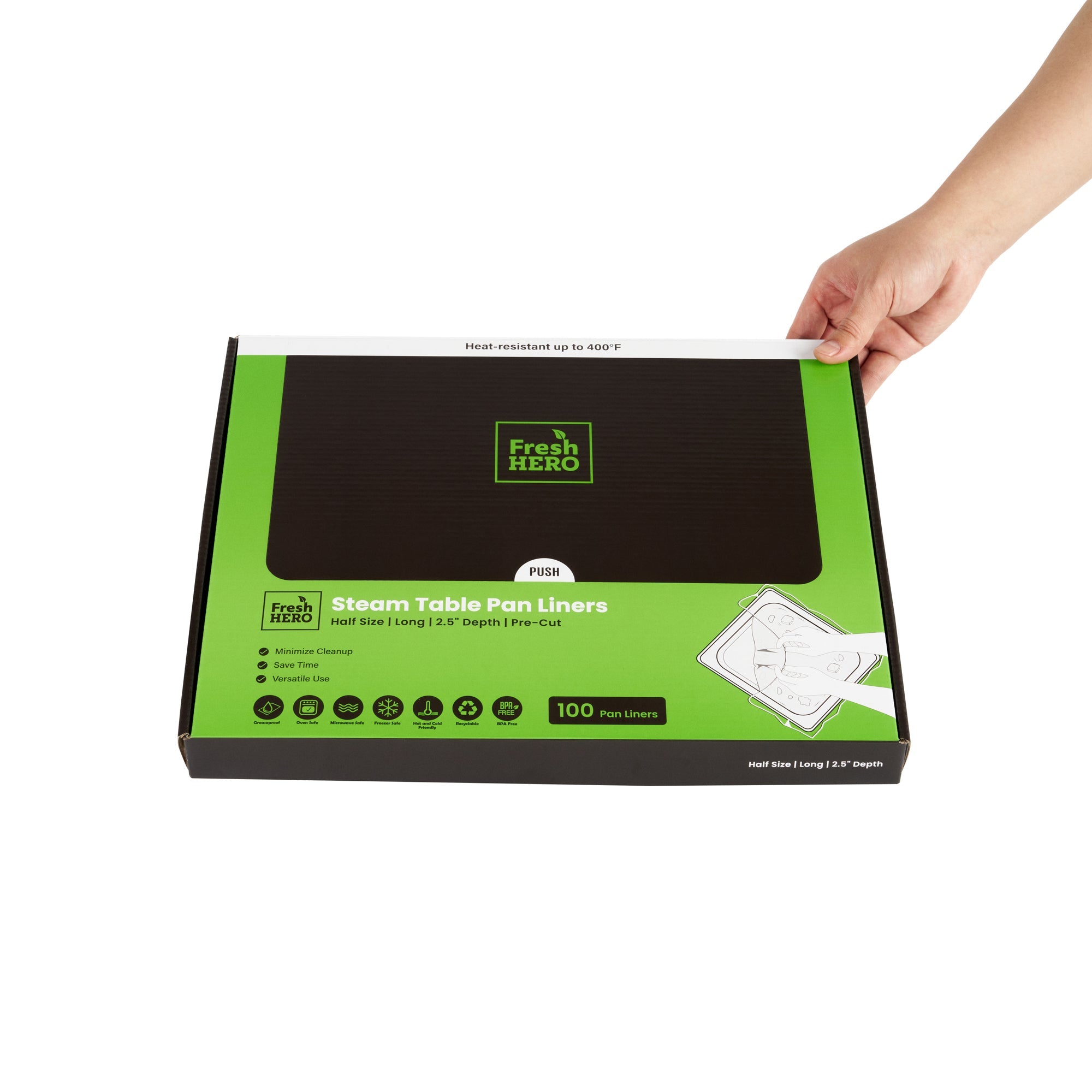 Fresh Hero Nylon Half Size Long Steam Table Pan Liner - 2.5" Depth - 27" x 10" - 100 count box
