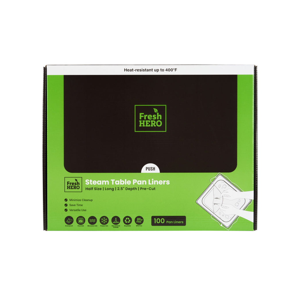 Fresh Hero Nylon Half Size Long Steam Table Pan Liner - 2.5" Depth - 27" x 10" - 100 count box