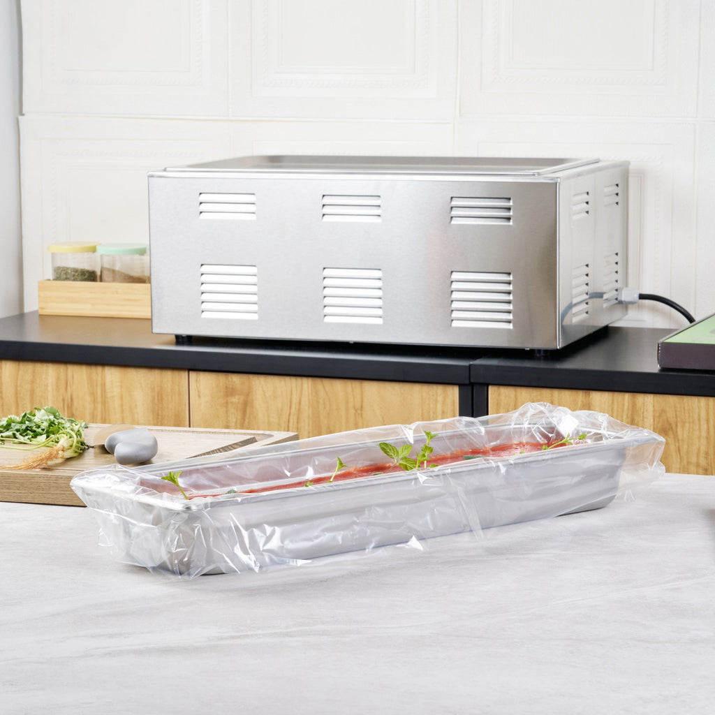 Fresh Hero Nylon Half Size Long Steam Table Pan Liner - 2.5" Depth - 27" x 10" - 100 count box
