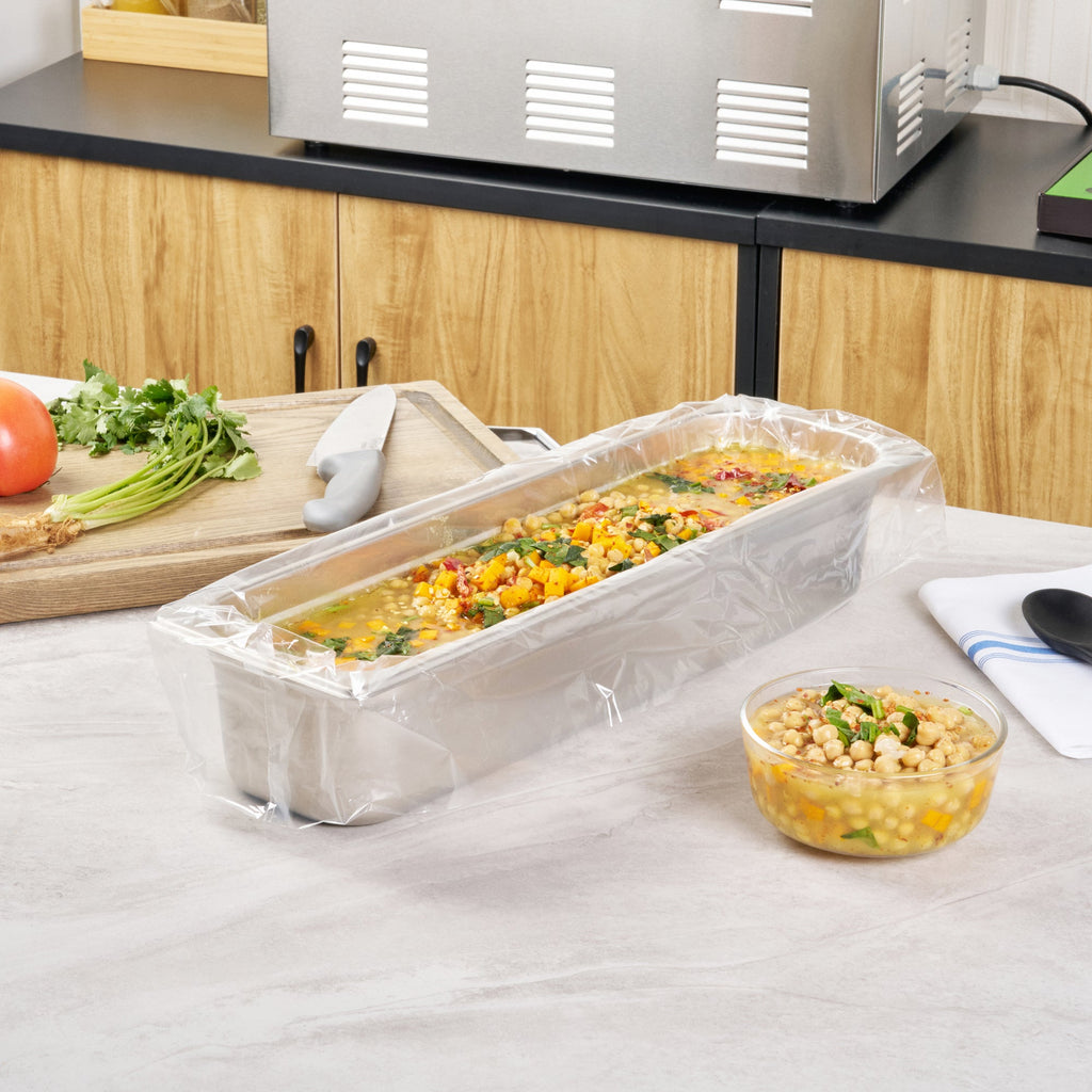 Fresh Hero Nylon Half Size Long Steam Table Pan Liner - 4" Depth - 27" x 11" - 100 count box