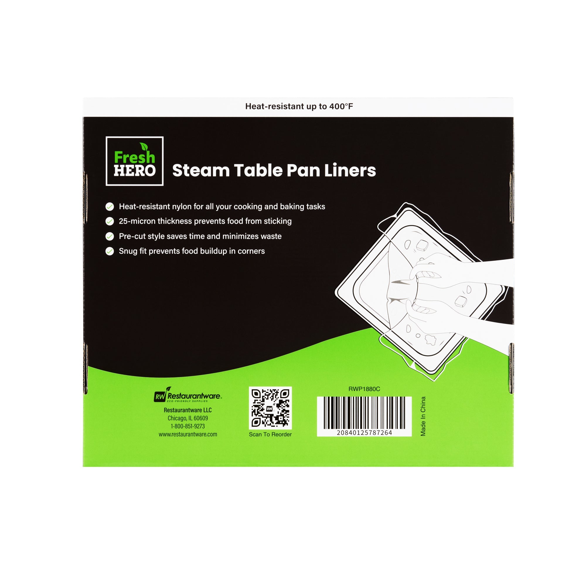 Fresh Hero Nylon Half Size Long Steam Table Pan Liner - 4" Depth - 27" x 11" - 100 count box