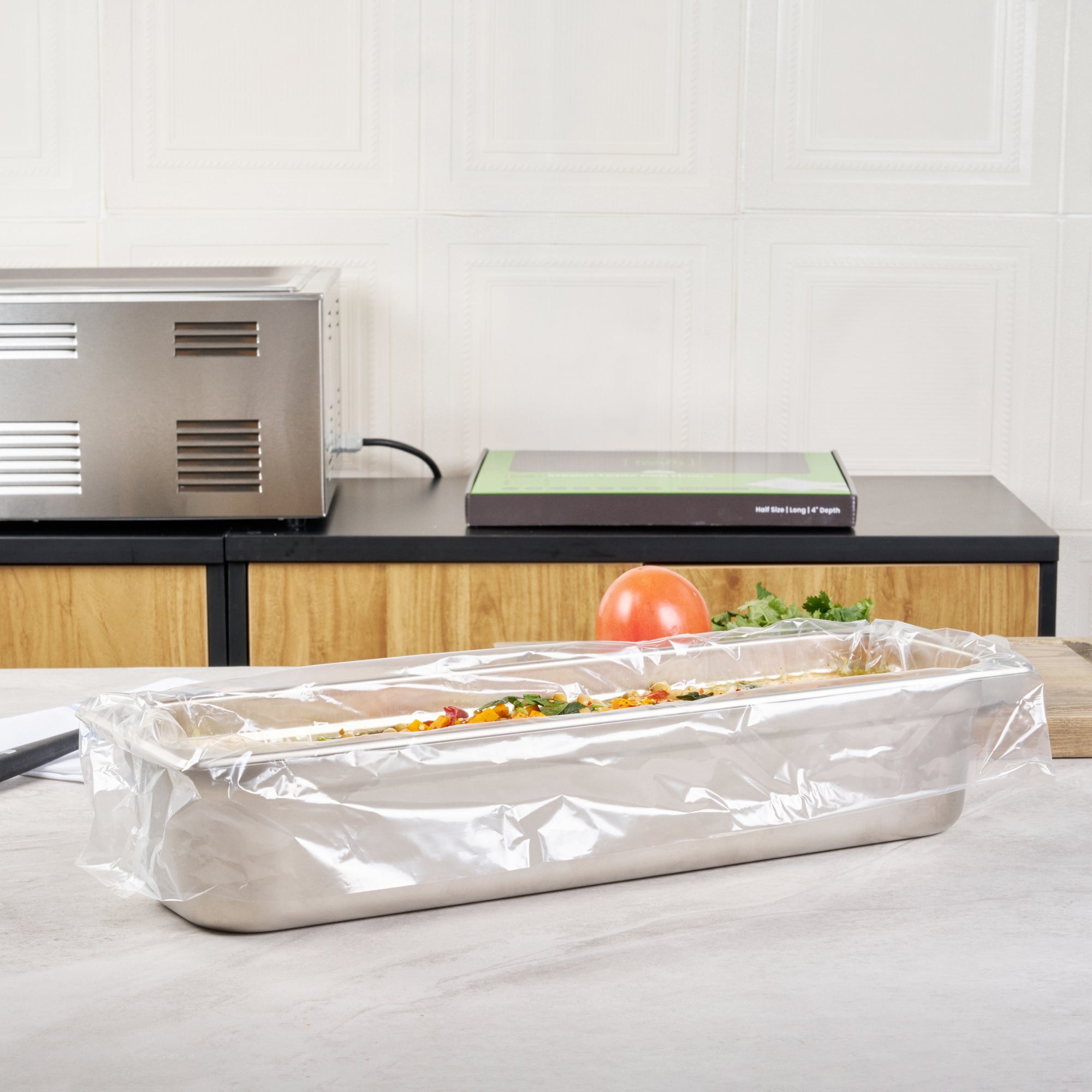 Fresh Hero Nylon Half Size Long Steam Table Pan Liner - 4" Depth - 27" x 11" - 100 count box