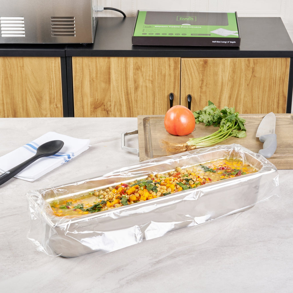 Fresh Hero Nylon Half Size Long Steam Table Pan Liner - 4" Depth - 27" x 11" - 100 count box