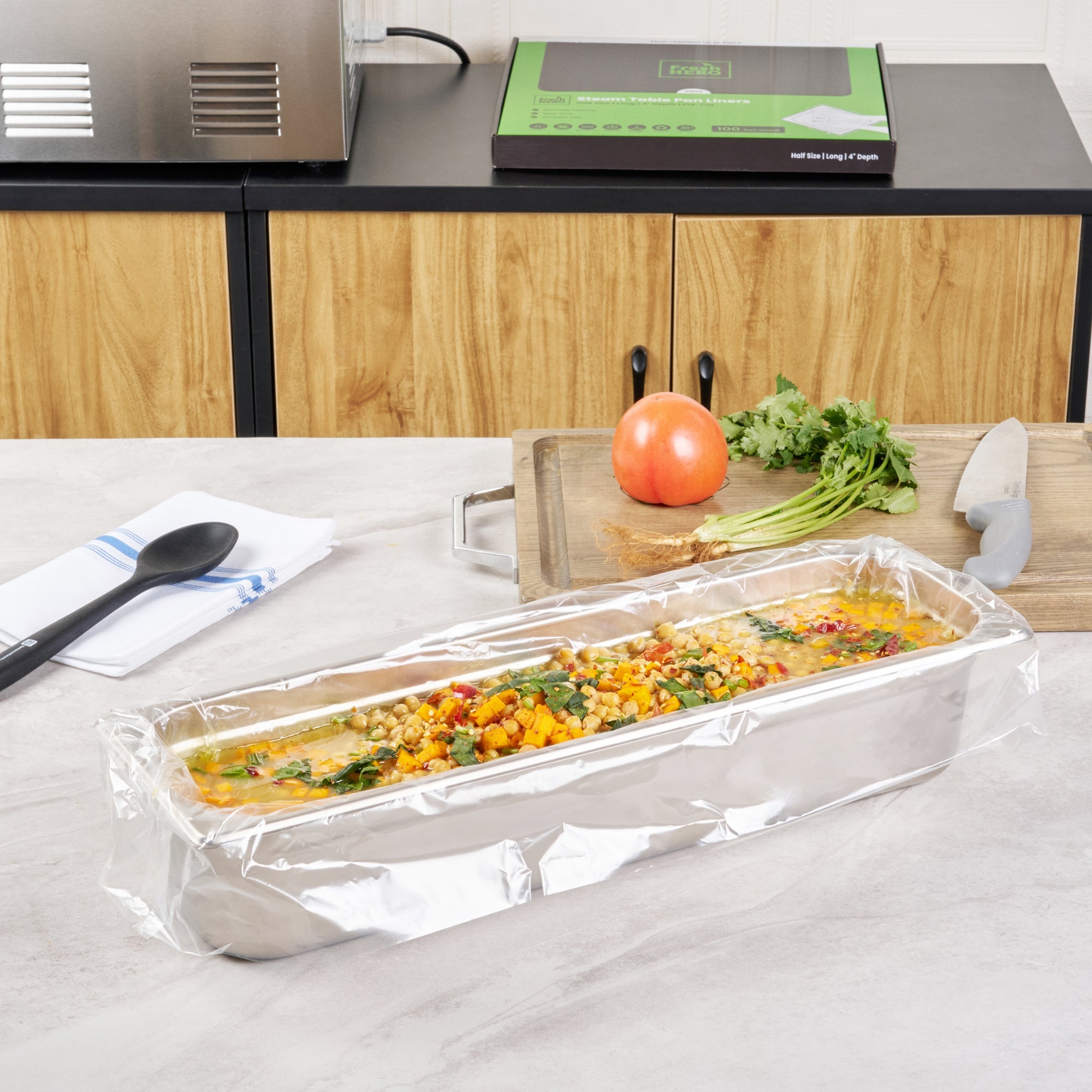 Fresh Hero Nylon Half Size Long Steam Table Pan Liner - 4" Depth - 27" x 11" - 100 count box