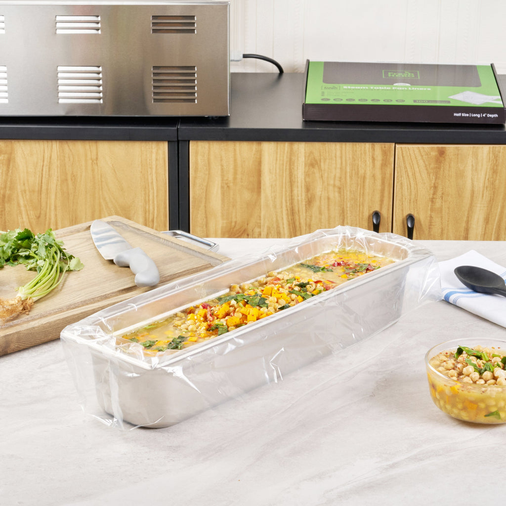 Fresh Hero Nylon Half Size Long Steam Table Pan Liner - 4" Depth - 27" x 11" - 100 count box