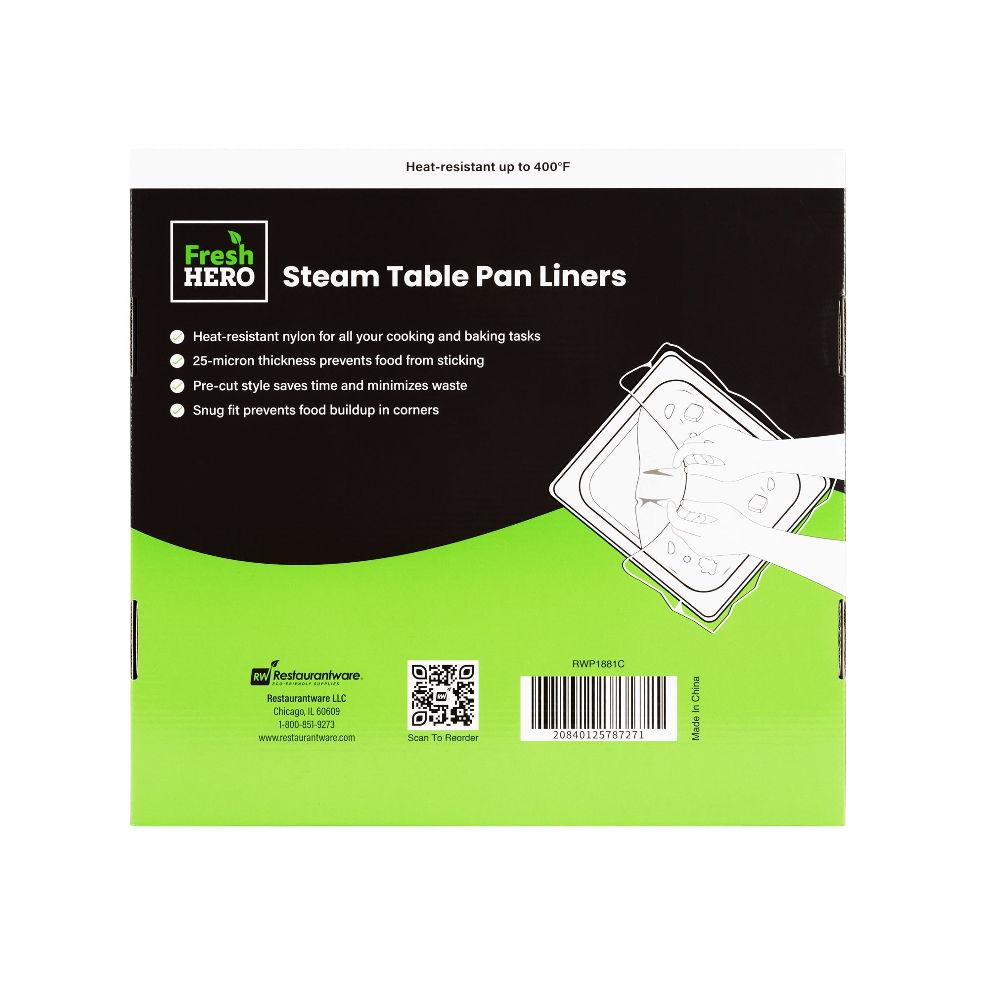 Fresh Hero Nylon Half Size Long Steam Table Pan Liner - 6" Depth - 27" x 14" - 100 count box
