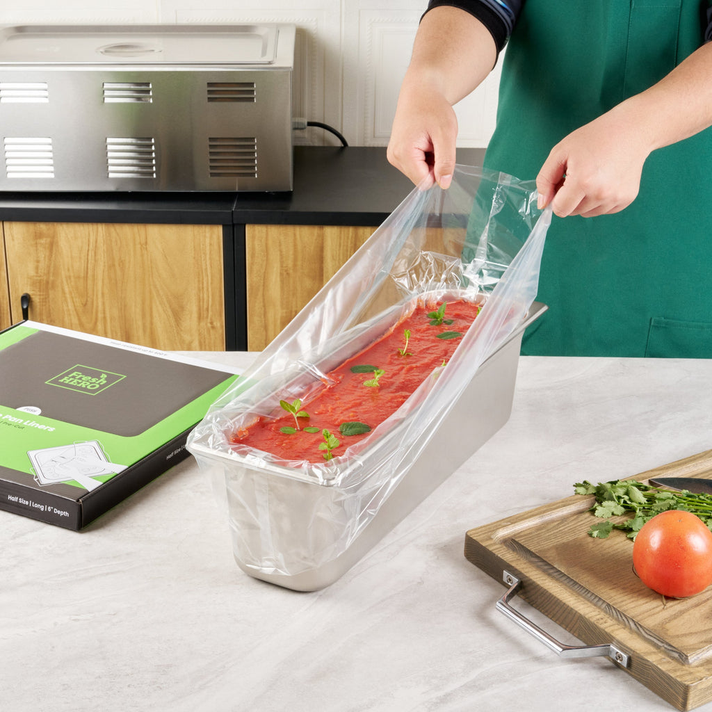 Fresh Hero Nylon Half Size Long Steam Table Pan Liner - 6" Depth - 27" x 14" - 100 count box