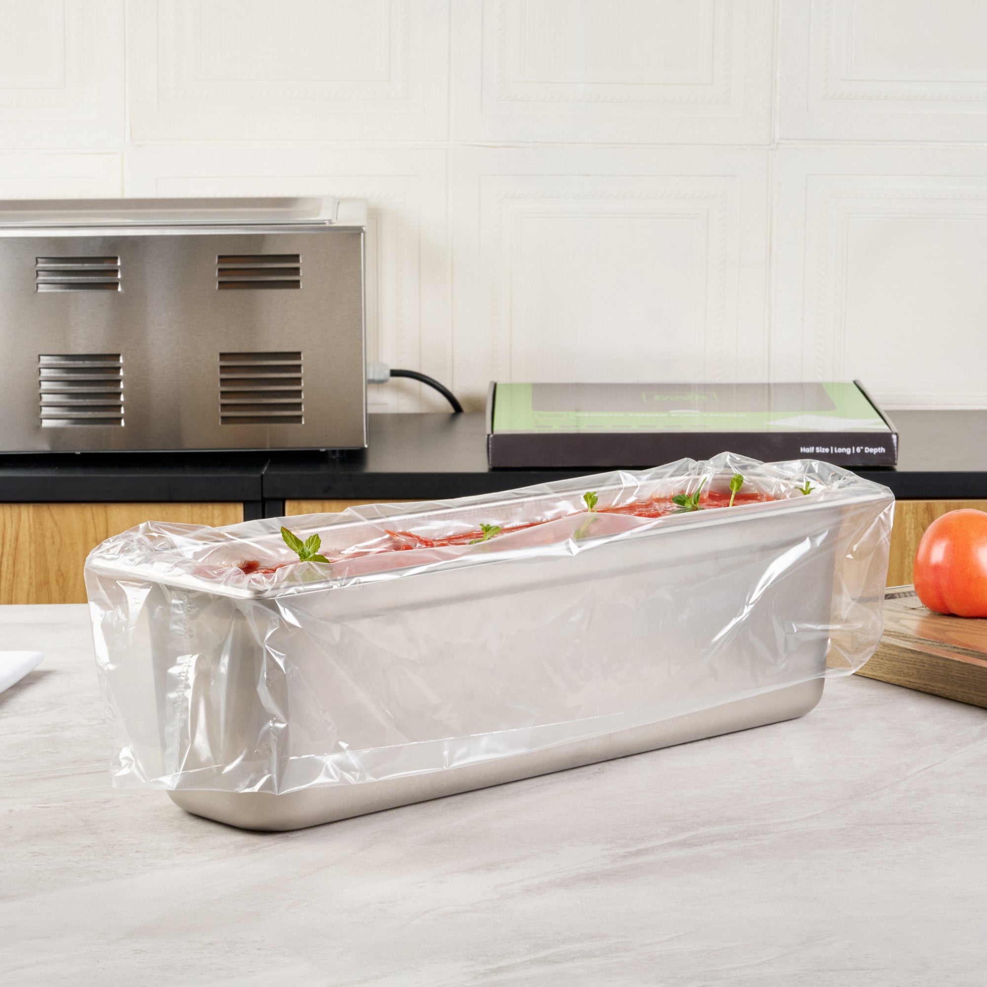 Fresh Hero Nylon Half Size Long Steam Table Pan Liner - 6" Depth - 27" x 14" - 100 count box
