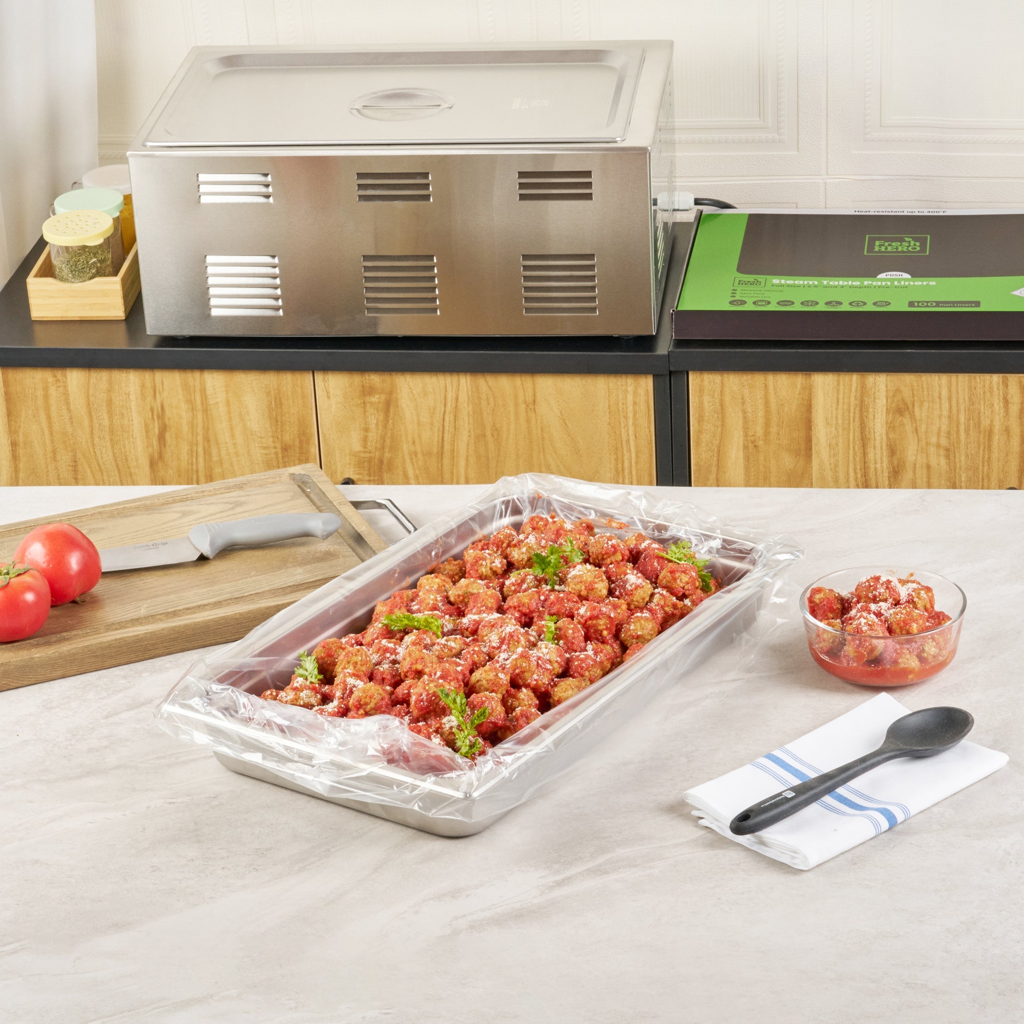Fresh Hero Nylon Full Size Steam Table Pan Liner - 2.5" and 4" Depth - 34" x 12" - 100 count box