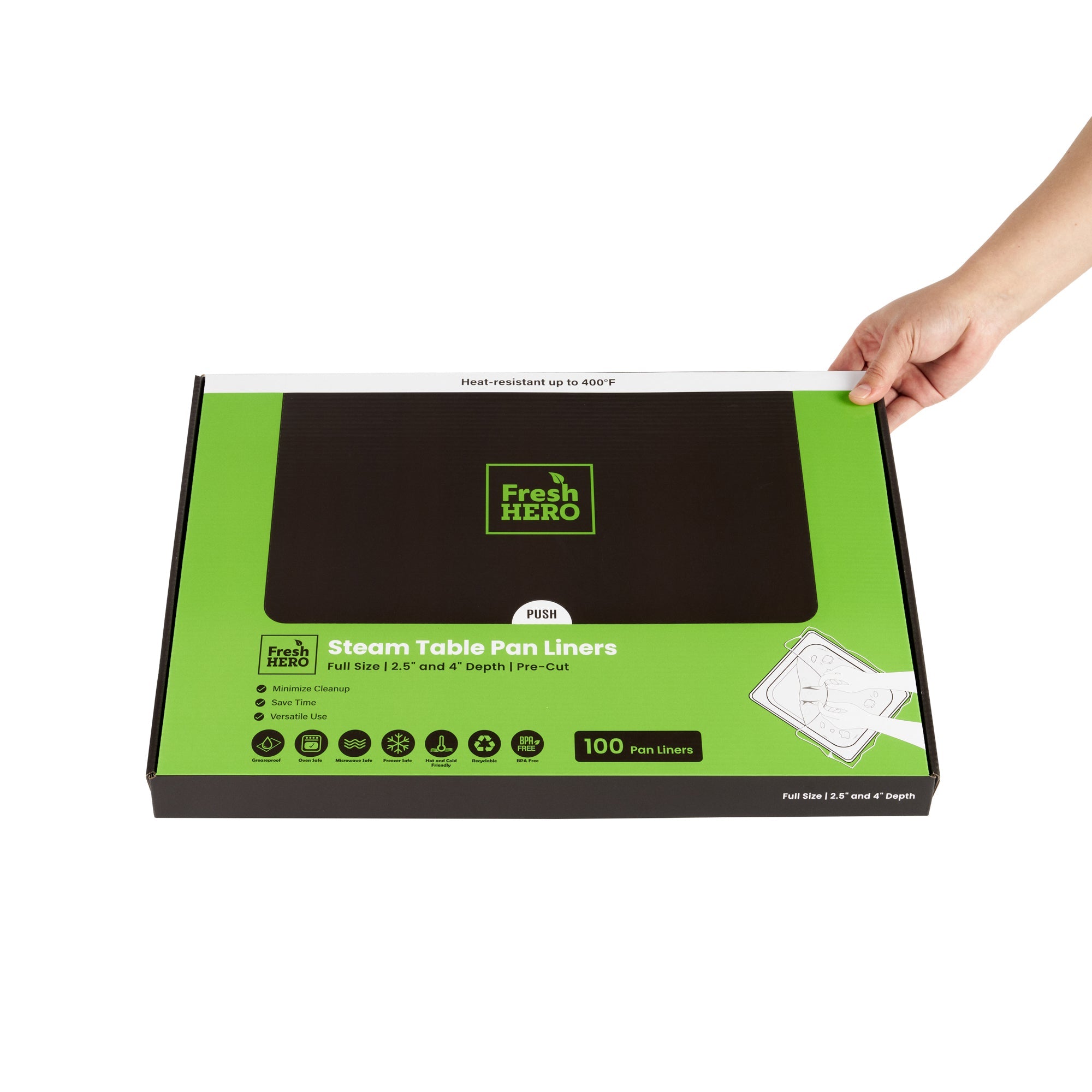 Fresh Hero Nylon Full Size Steam Table Pan Liner - 2.5" and 4" Depth - 34" x 12" - 100 count box