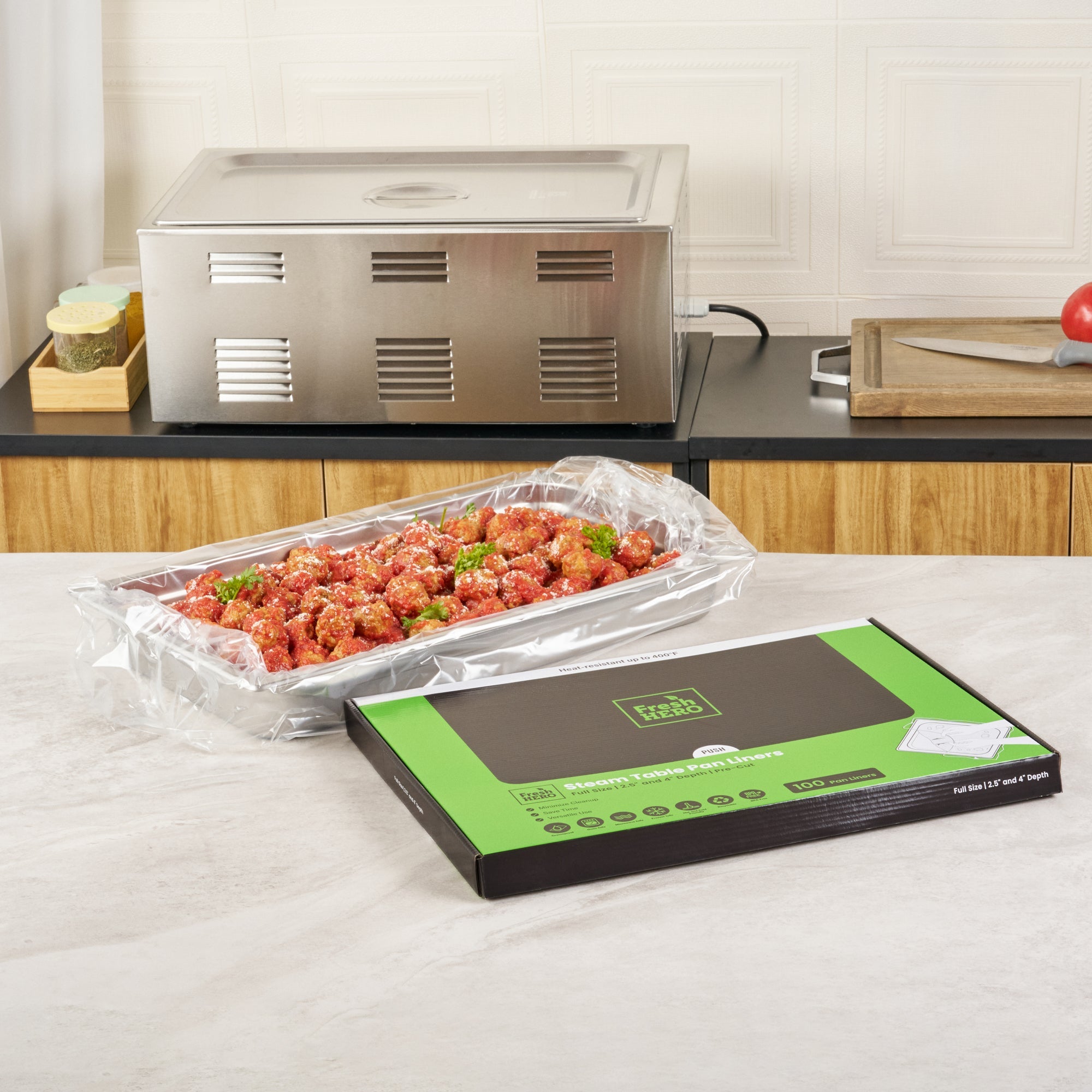 Fresh Hero Nylon Full Size Steam Table Pan Liner - 2.5" and 4" Depth - 34" x 12" - 100 count box