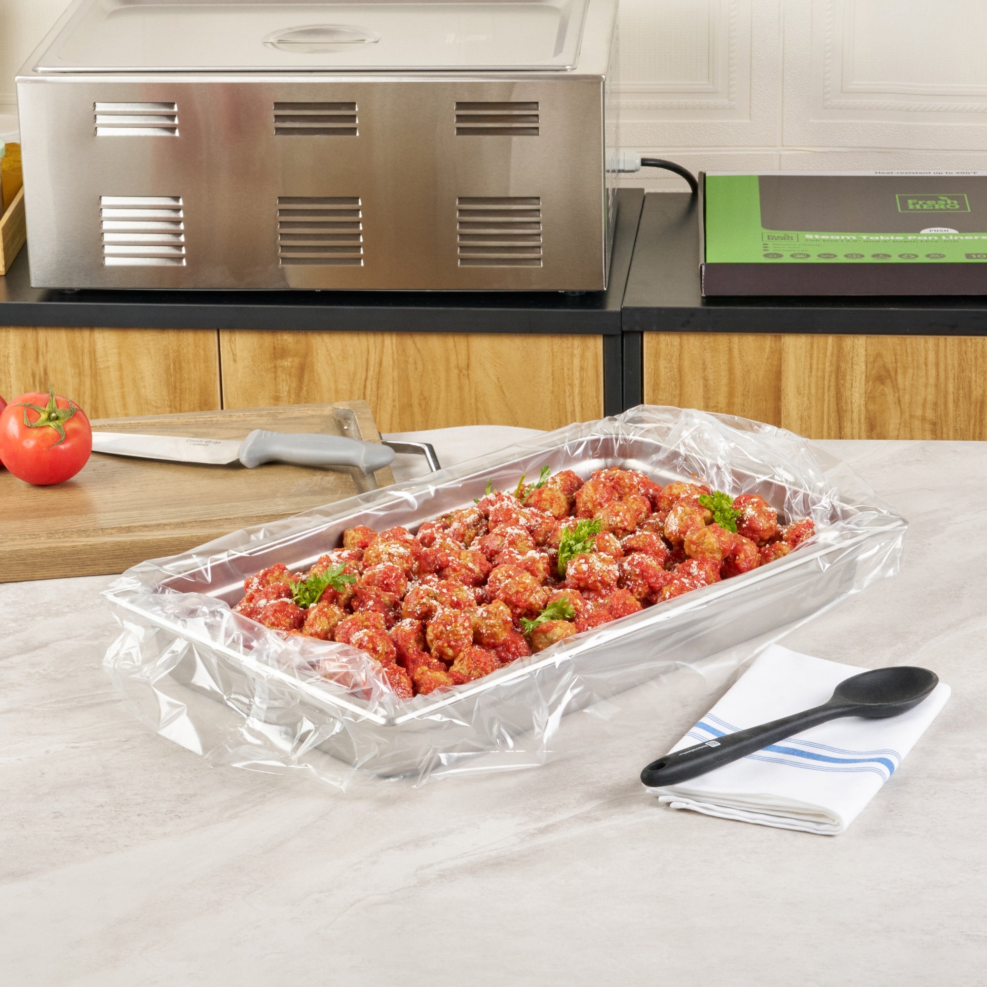 Fresh Hero Nylon Full Size Steam Table Pan Liner - 2.5" and 4" Depth - 34" x 12" - 100 count box