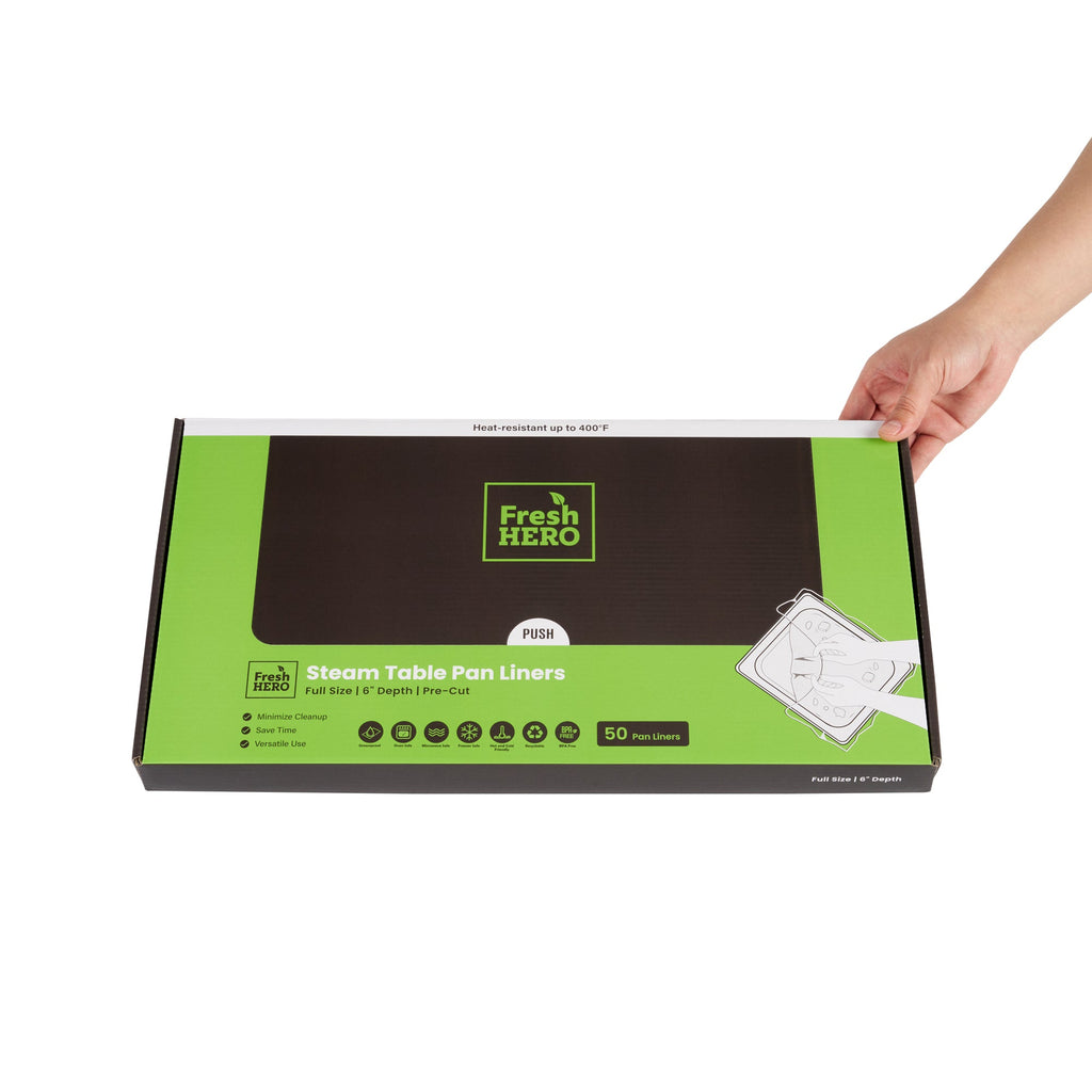 Fresh Hero Nylon Full Size Steam Table Pan Liner - 6" Depth - 34" x 18" - 50 count box