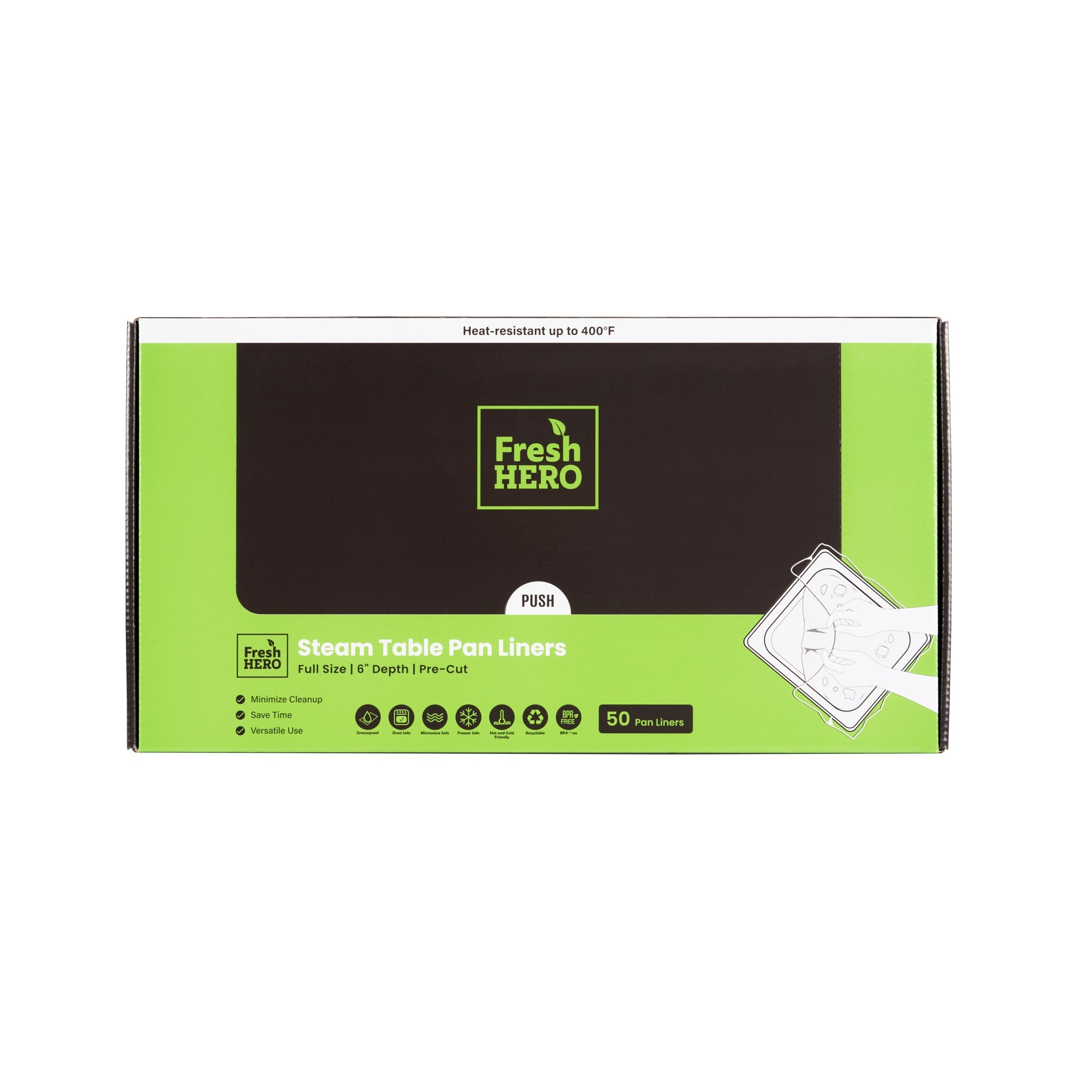 Fresh Hero Nylon Full Size Steam Table Pan Liner - 6" Depth - 34" x 18" - 50 count box