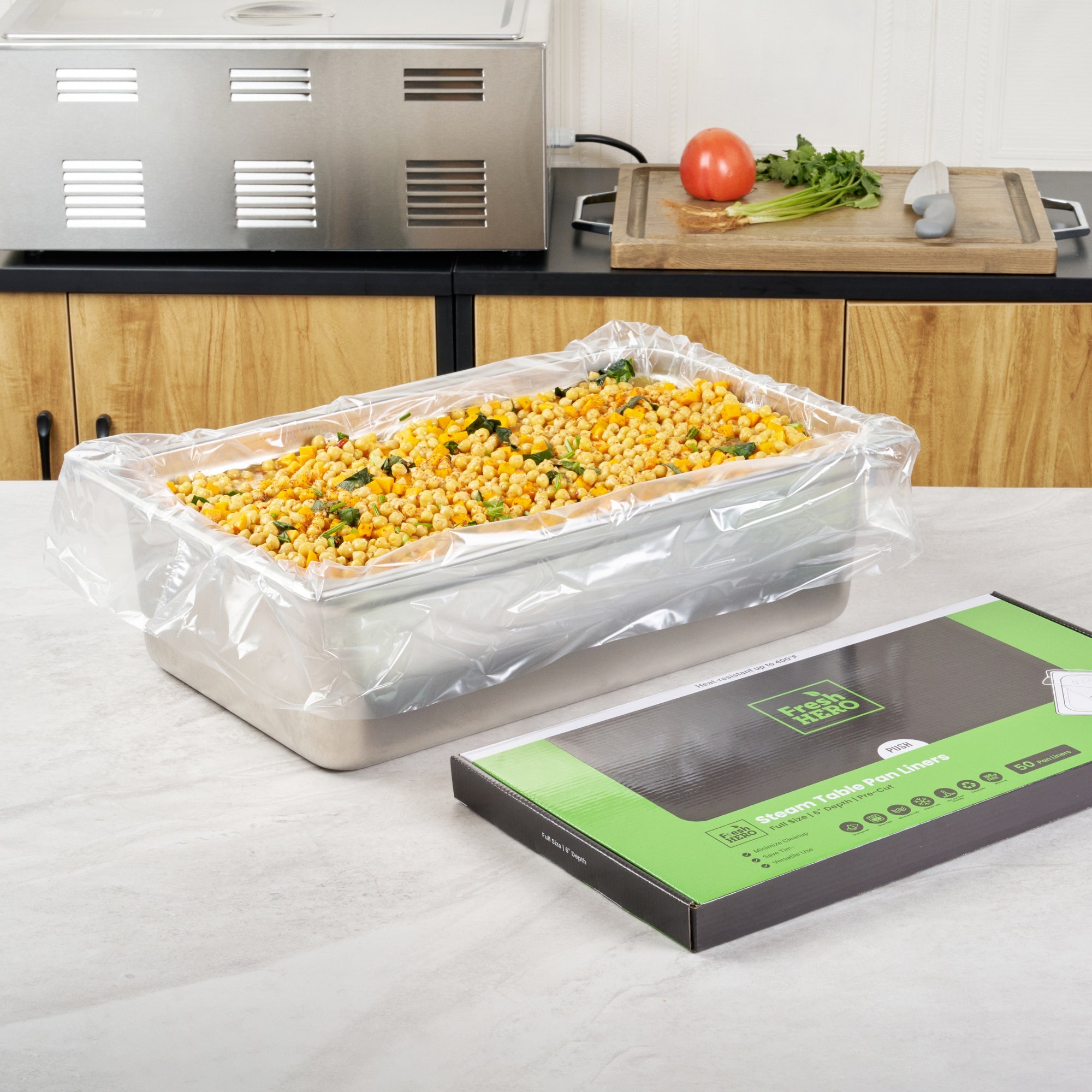 Fresh Hero Nylon Full Size Steam Table Pan Liner - 6" Depth - 34" x 18" - 50 count box