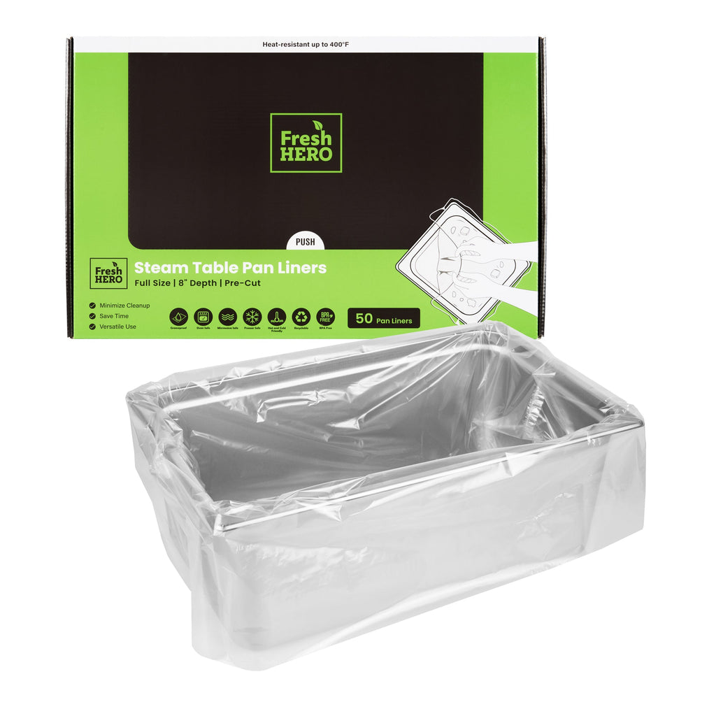 Fresh Hero Nylon Full Size Steam Table Pan Liner - 8" Depth - 34" x 22" - 50 count box
