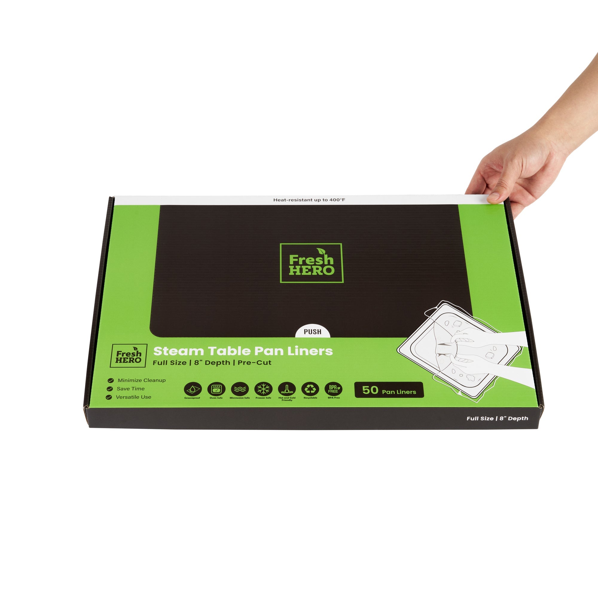 Fresh Hero Nylon Full Size Steam Table Pan Liner - 8" Depth - 34" x 22" - 50 count box