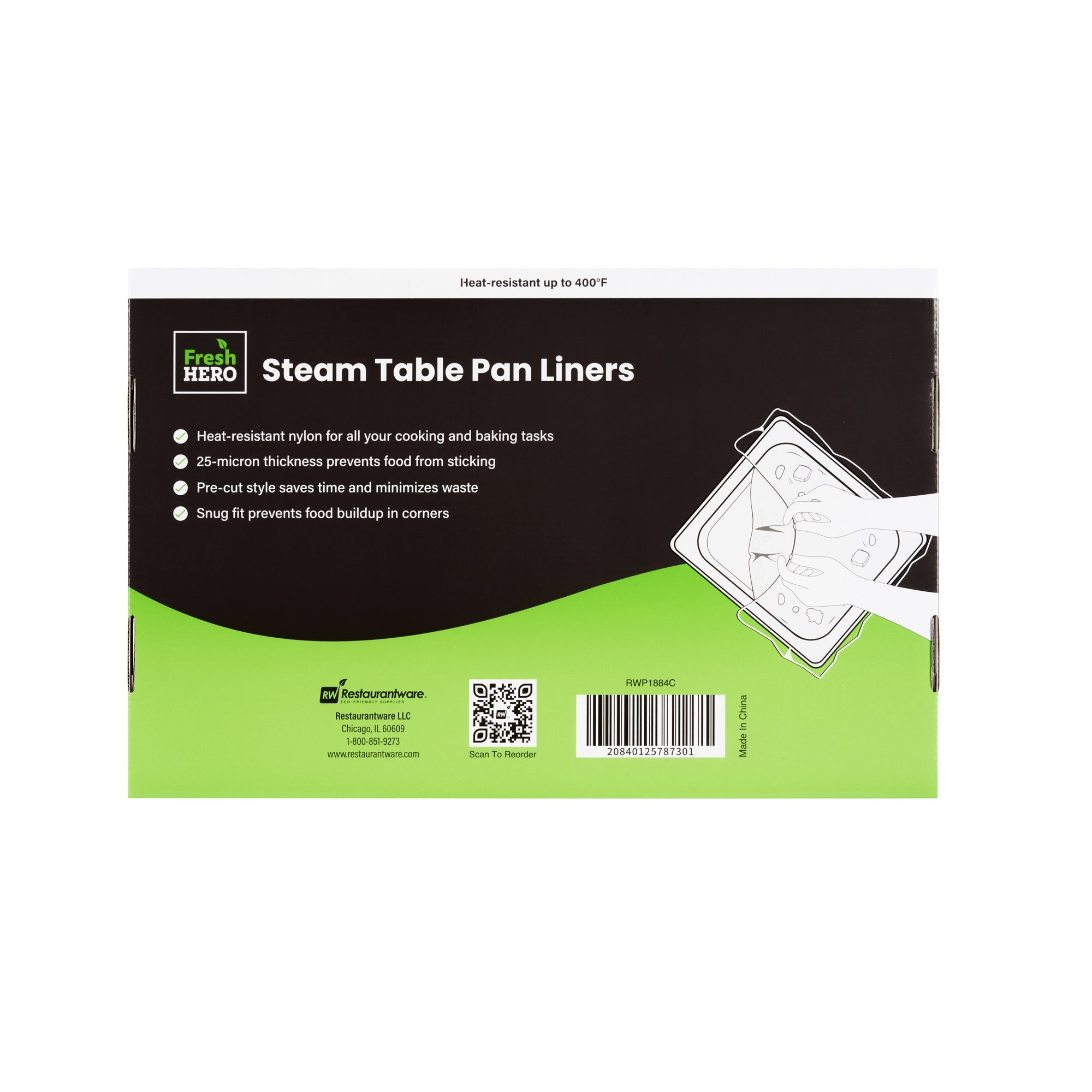 Fresh Hero Nylon Full Size Steam Table Pan Liner - 8" Depth - 34" x 22" - 50 count box