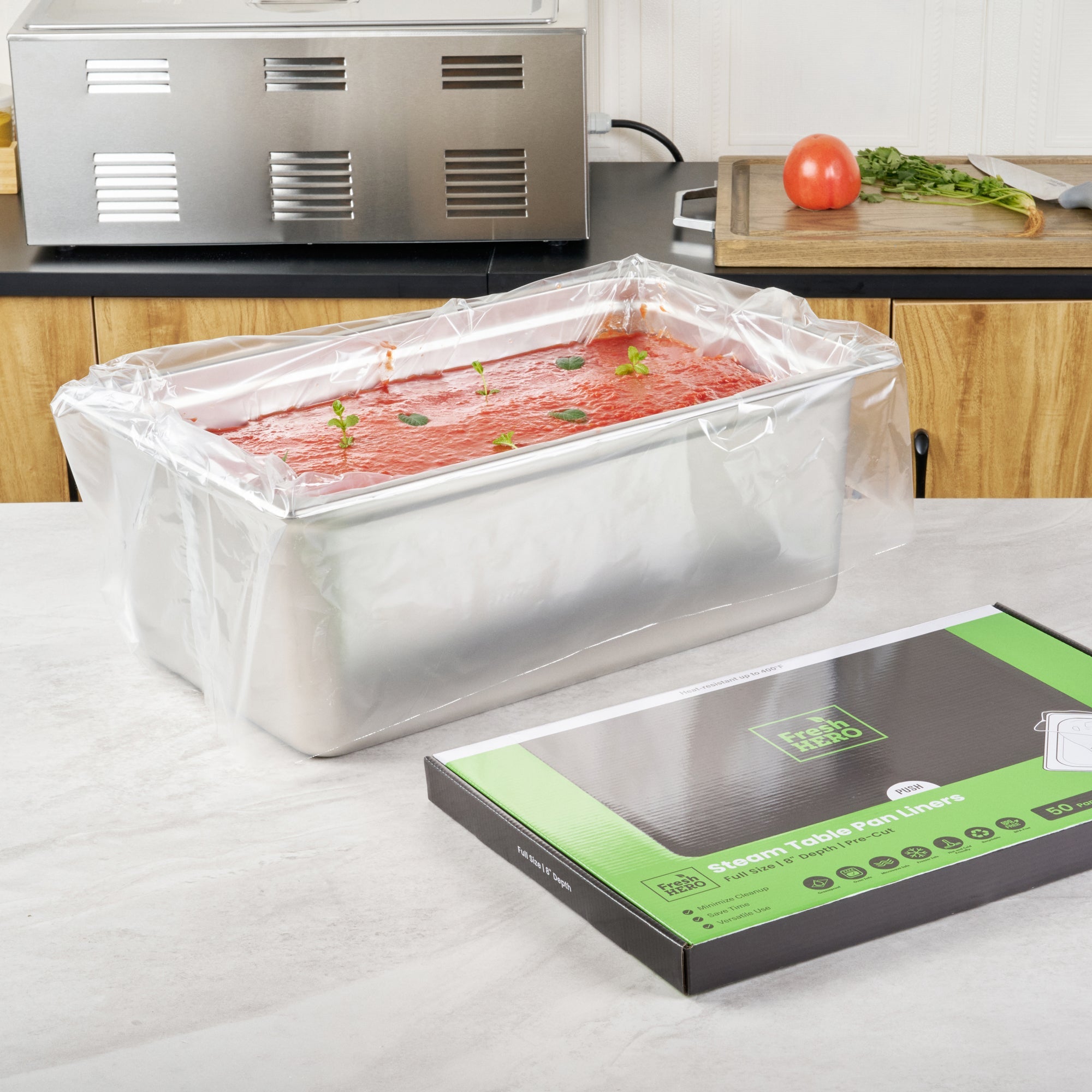 Fresh Hero Nylon Full Size Steam Table Pan Liner - 8" Depth - 34" x 22" - 50 count box