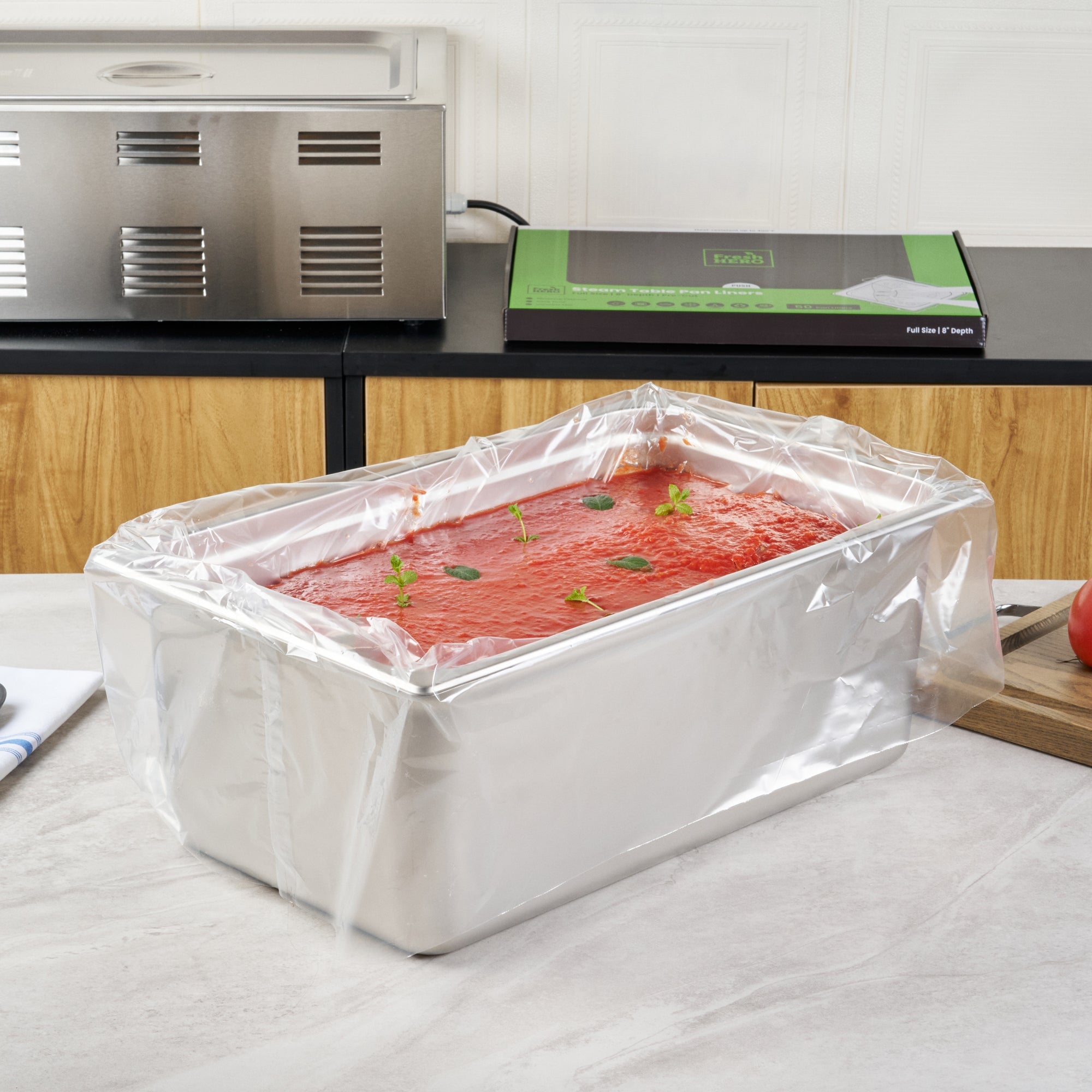 Fresh Hero Nylon Full Size Steam Table Pan Liner - 8" Depth - 34" x 22" - 50 count box
