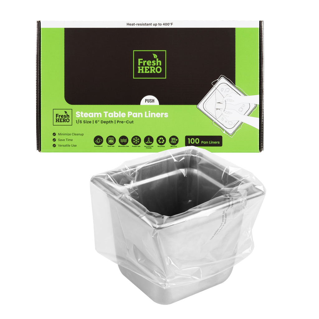 Fresh Hero Nylon 1/6 Size Steam Table Pan Liner - 6" Depth - 13" x 14" - 100 count box