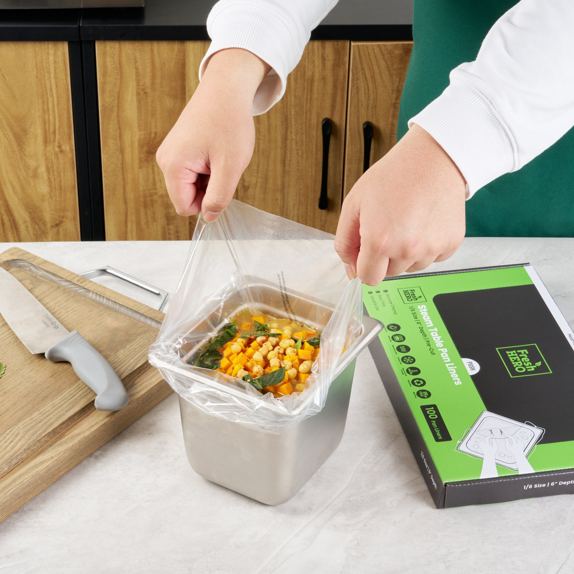 Fresh Hero Nylon 1/6 Size Steam Table Pan Liner - 6" Depth - 13" x 14" - 100 count box