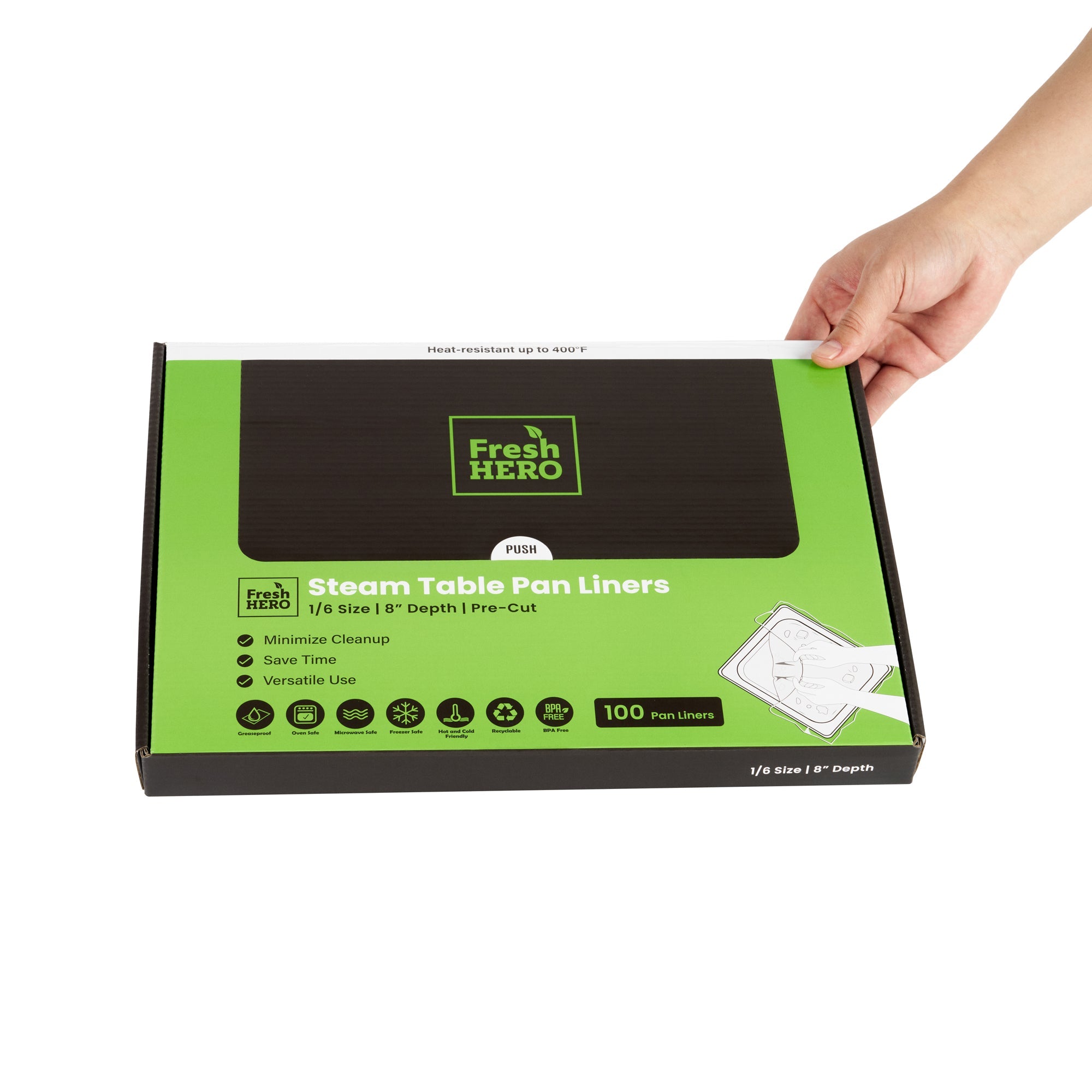 Fresh Hero Nylon 1/6 Size Steam Table Pan Liner - 8" Depth - 13" x 18" - 100 count box