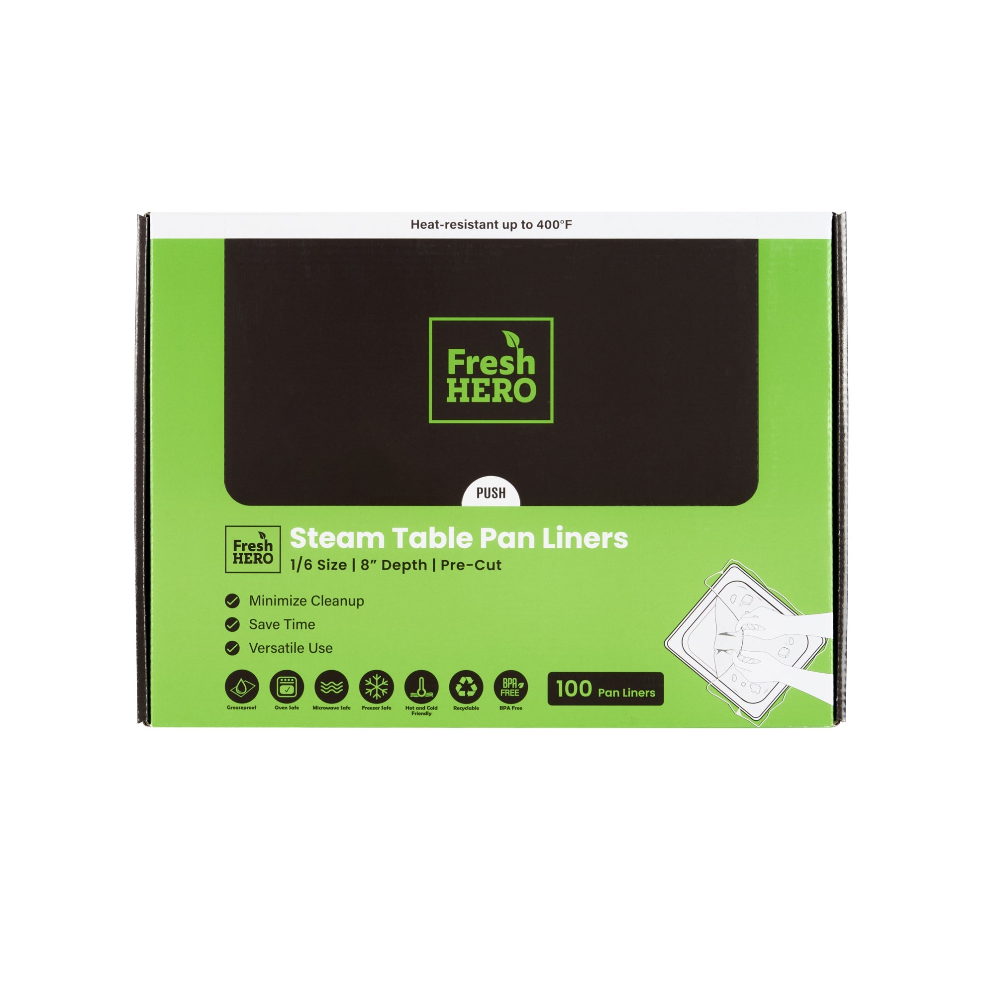 Fresh Hero Nylon 1/6 Size Steam Table Pan Liner - 8" Depth - 13" x 18" - 100 count box