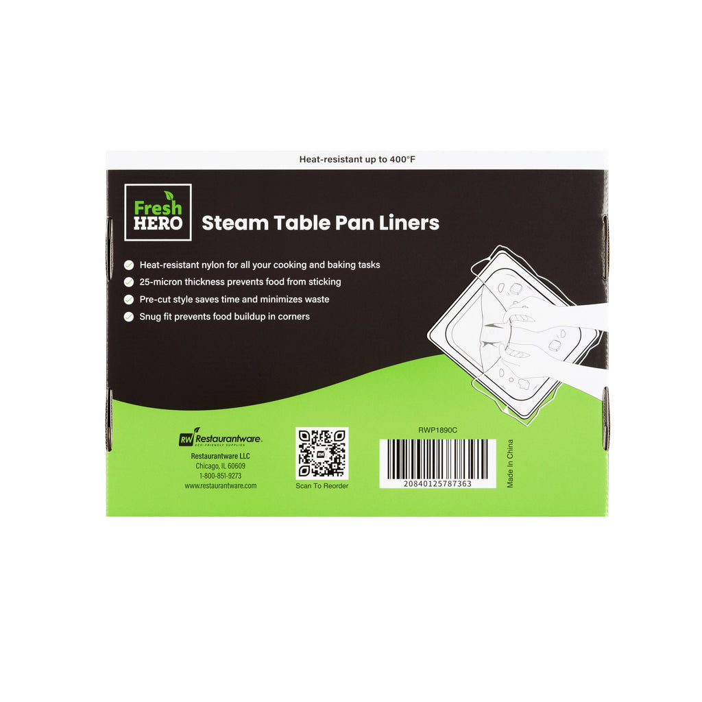 Fresh Hero Nylon 1/6 Size Steam Table Pan Liner - 8" Depth - 13" x 18" - 100 count box