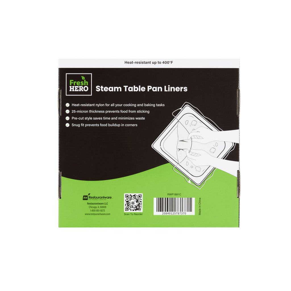 Fresh Hero Nylon 1/3 and 1/4 Steam Table Pan Liner - 2.5" Depth - 19" x 10" - 100 count box
