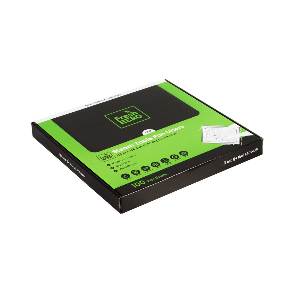 Fresh Hero Nylon 1/3 and 1/4 Steam Table Pan Liner - 2.5" Depth - 19" x 10" - 100 count box