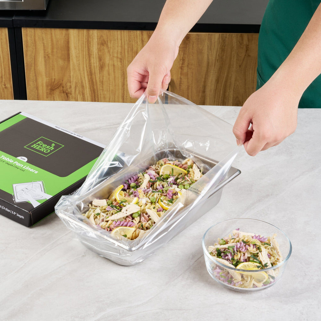 Fresh Hero Nylon 1/3 and 1/4 Steam Table Pan Liner - 2.5" Depth - 19" x 10" - 100 count box