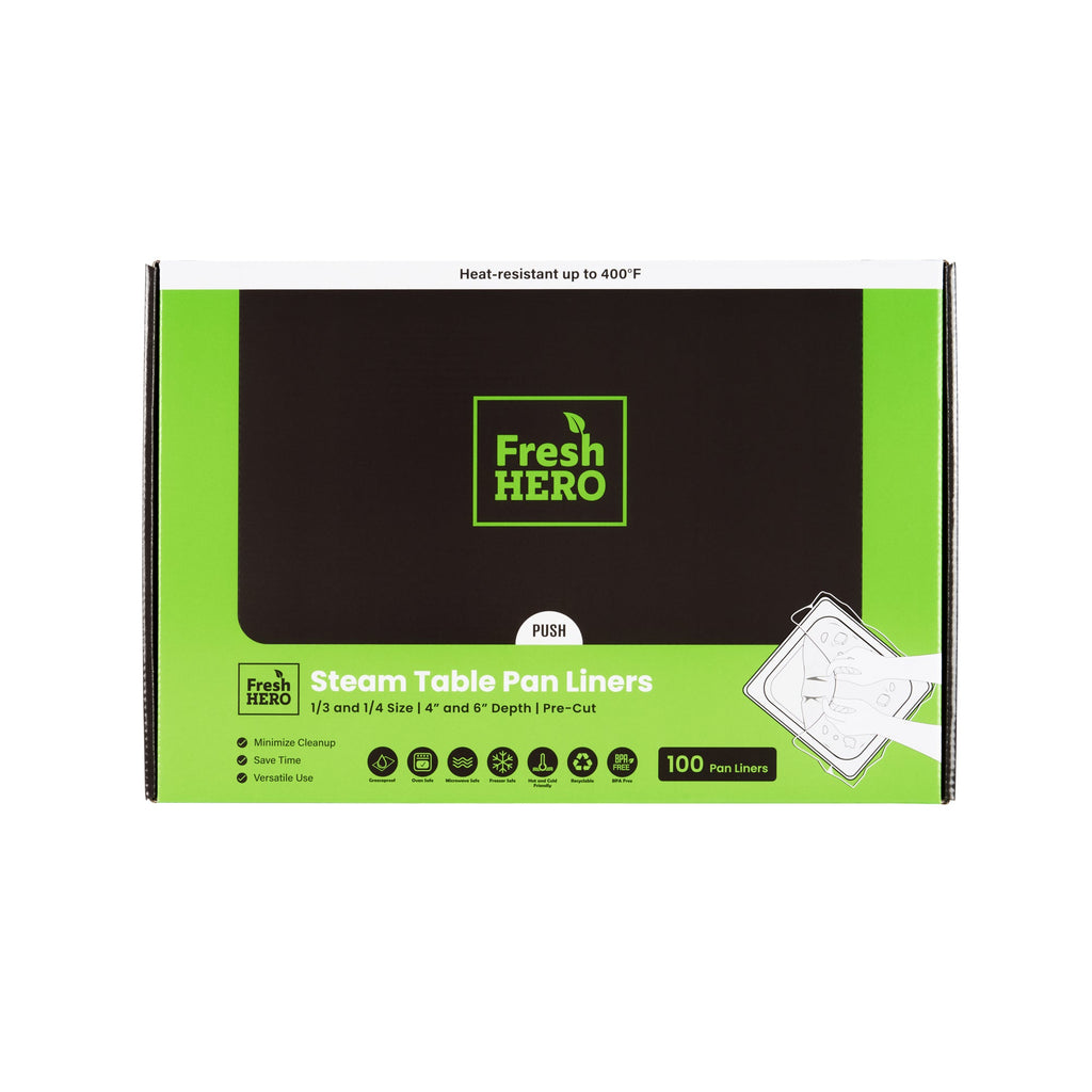 Fresh Hero Nylon 1/3 and 1/4 Steam Table Pan Liner - 4" and 6" Depth - 19" x 14" - 100 count box