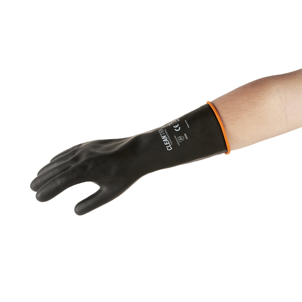Clean Tek Professional 30 mil Black Latex Chemical-Resistant Gloves - Unlined, Heavy Duty - 13 3/4" - Pair - 1 count box