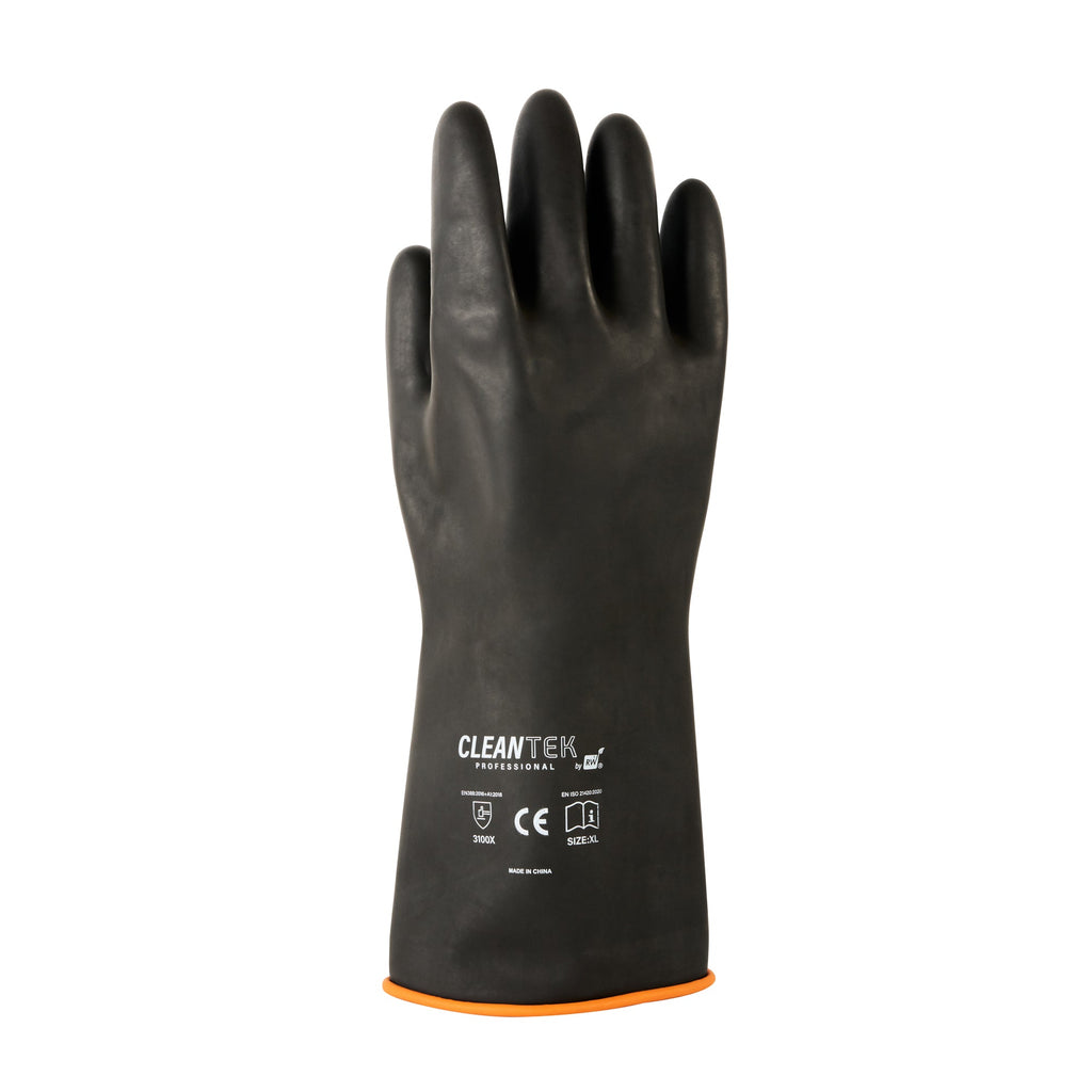 Clean Tek Professional 30 mil Black Latex Chemical-Resistant Gloves - Unlined, Heavy Duty - 13 3/4" - Pair - 1 count box